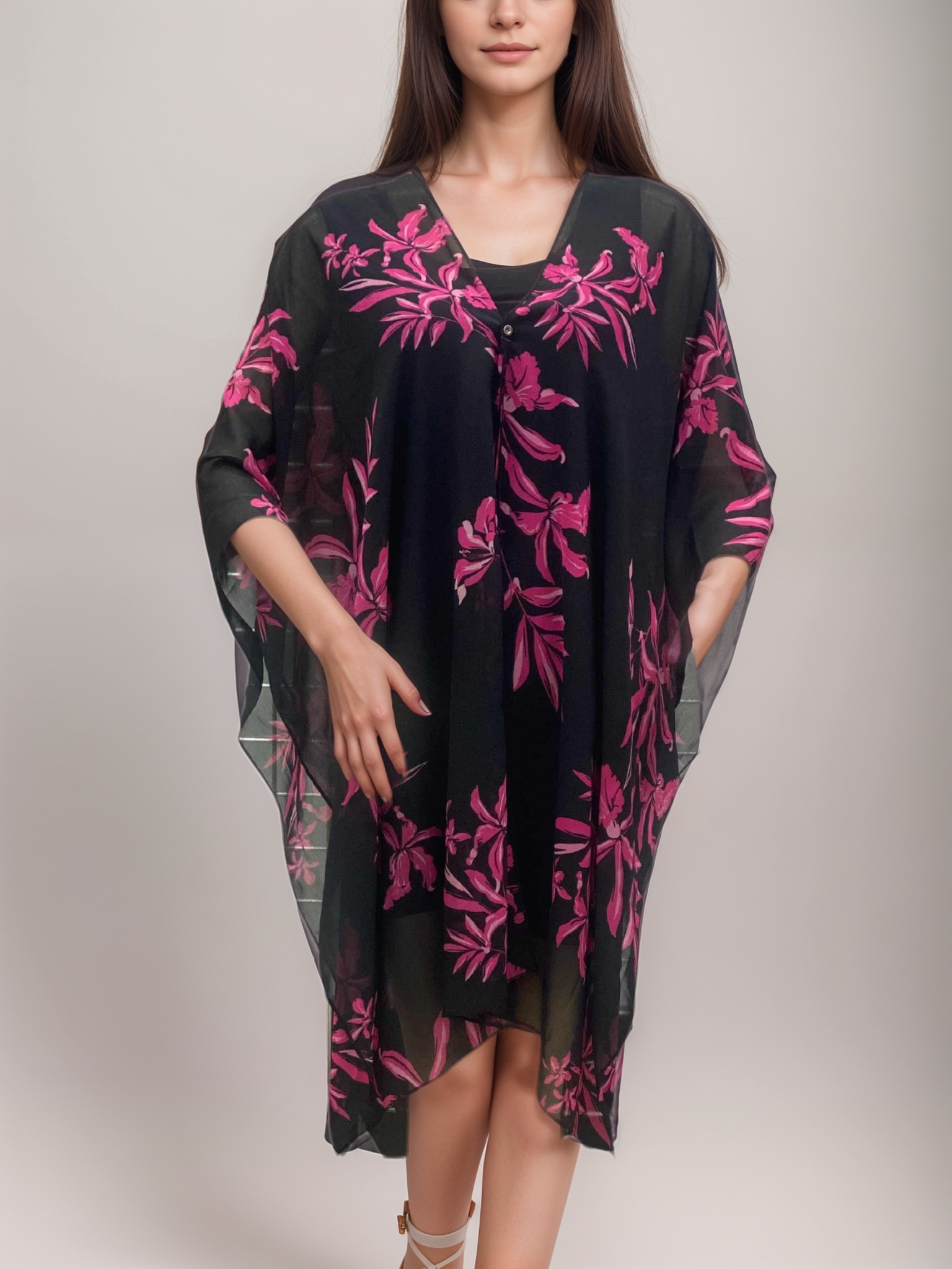 COVER UP WITH BUTTONS EMBELISHMENT-MULTI WAY WEAR - T6108