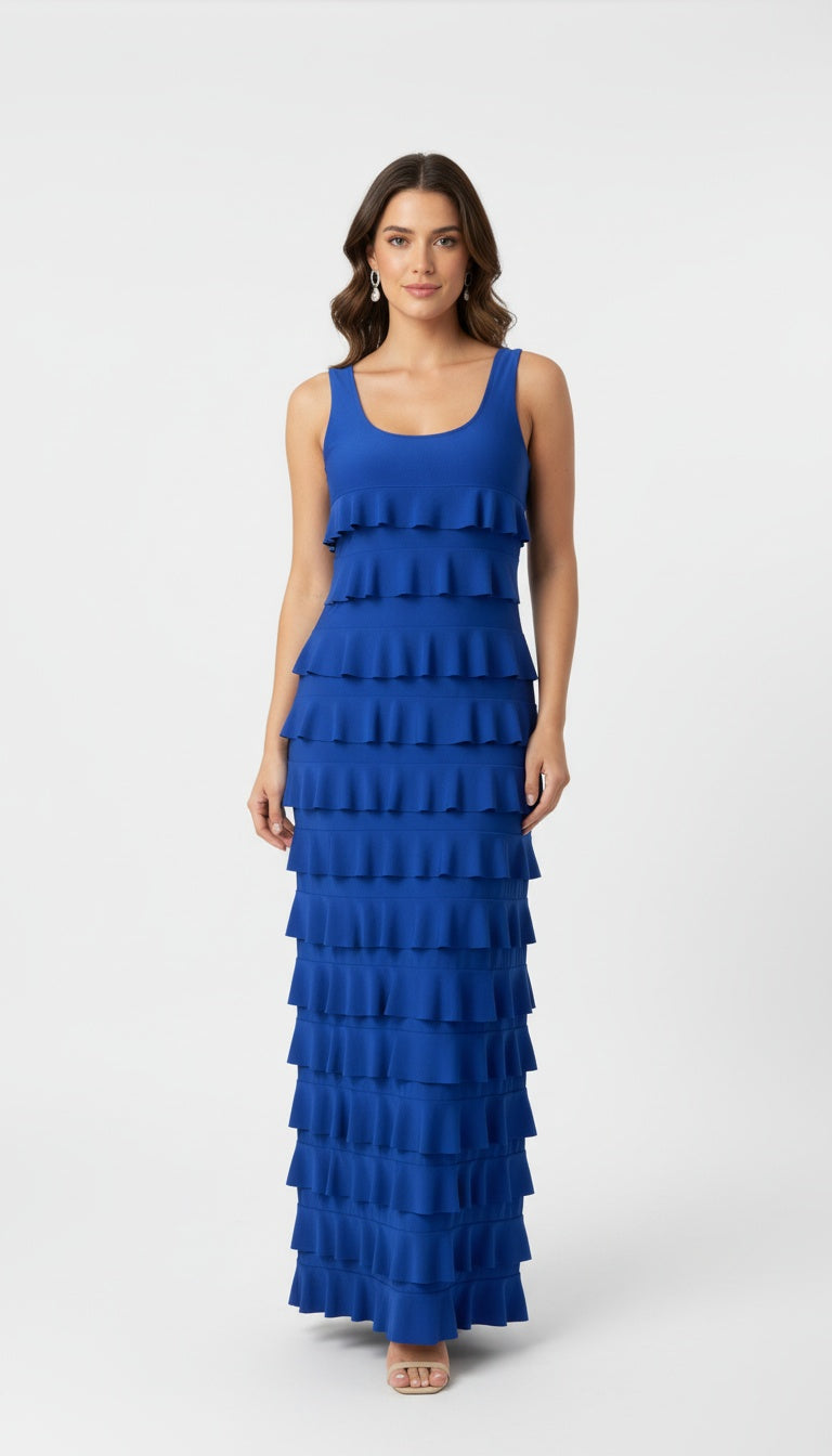 Ruffle Maxi Dress Sleeveless SOLID COLORS - D211