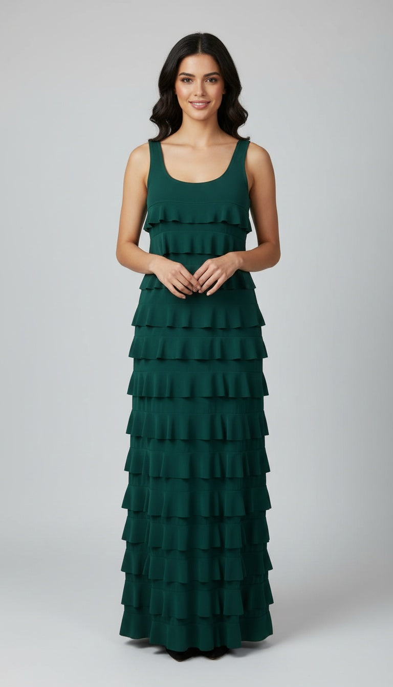 Ruffle Maxi Dress Sleeveless SOLID COLORS - D211