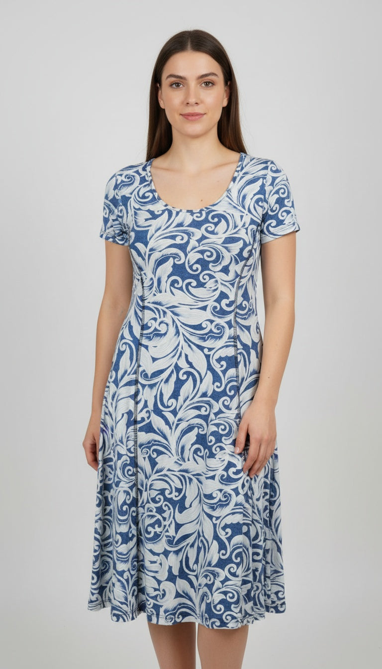 Highlighted Princess Seam Scoop Neck Dress - D037