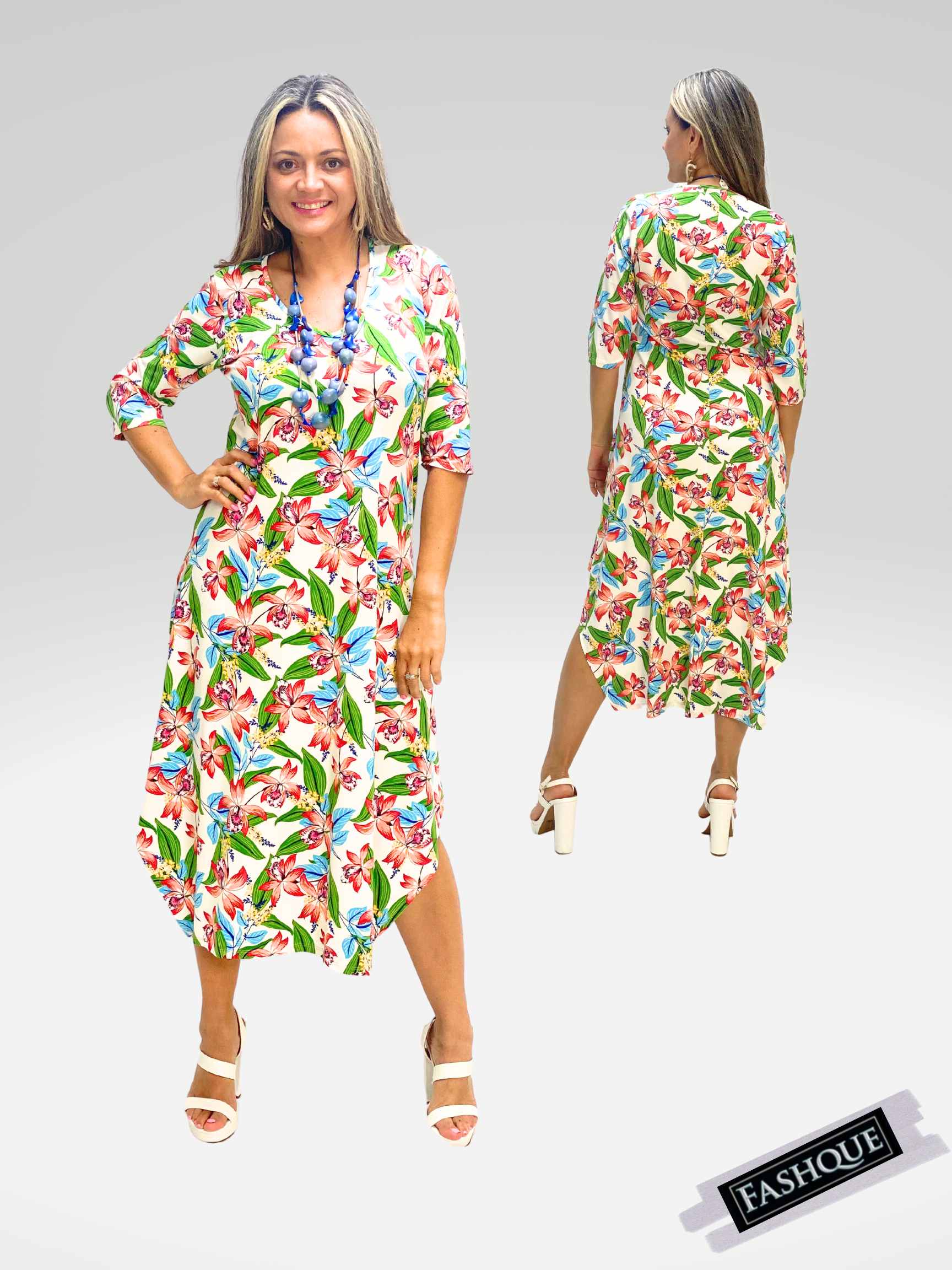 FASHQUE - A-line Maxi Dress 3/4th Sleeve - D075 SALE