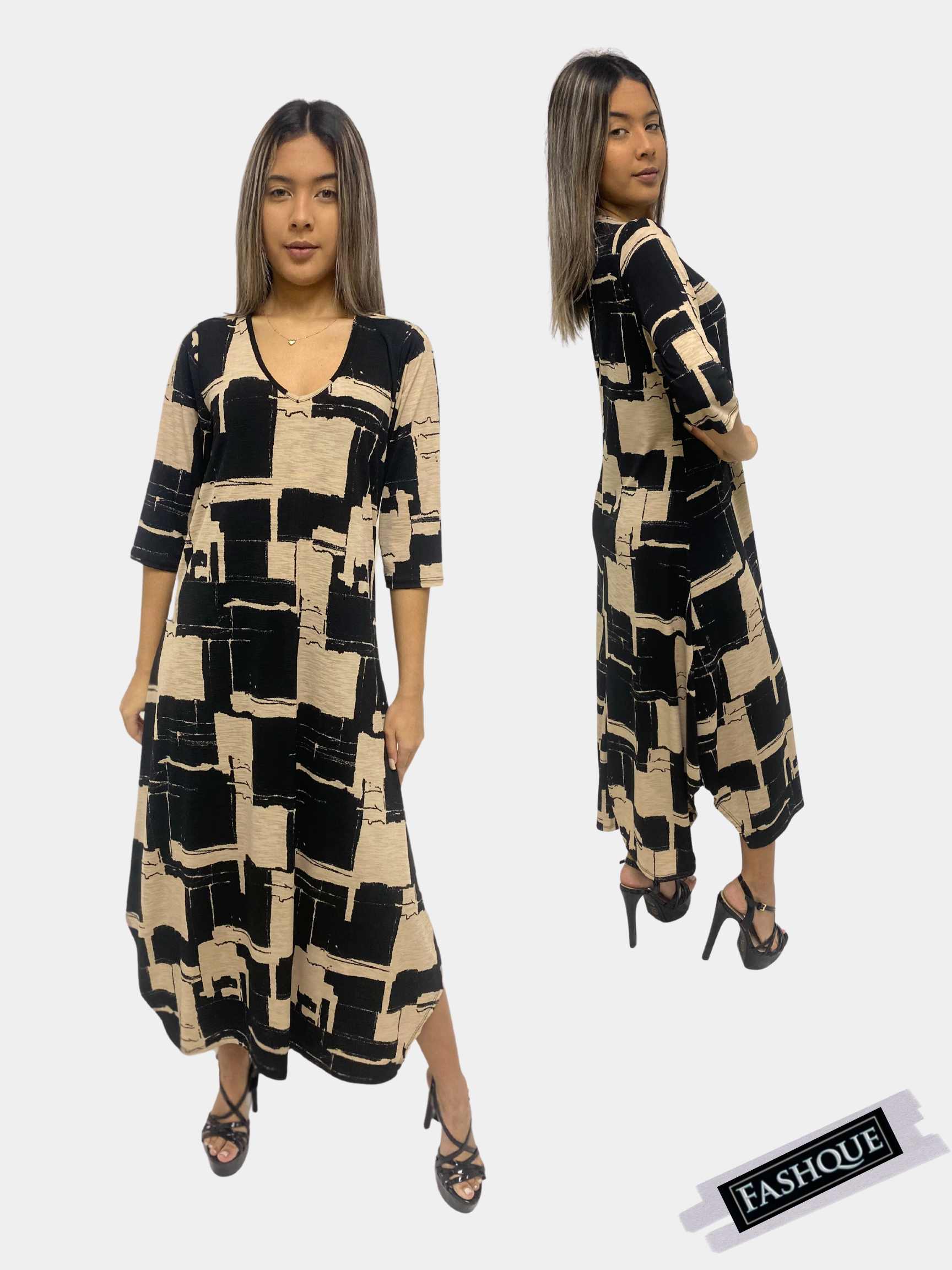 FASHQUE - A-line Maxi Dress 3/4th Sleeve - D075 SALE