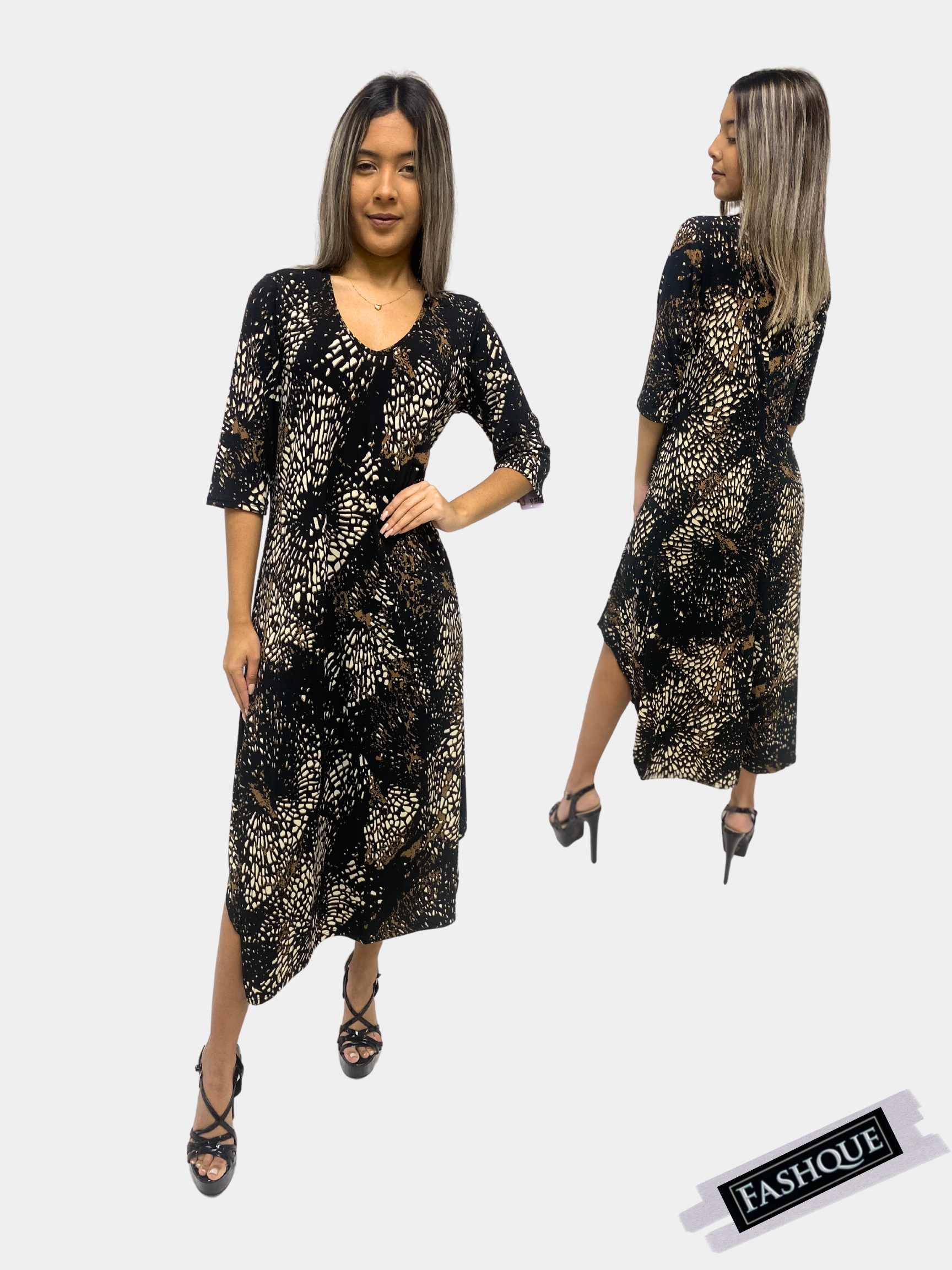 FASHQUE - A-line Maxi Dress 3/4th Sleeve - D075 SALE