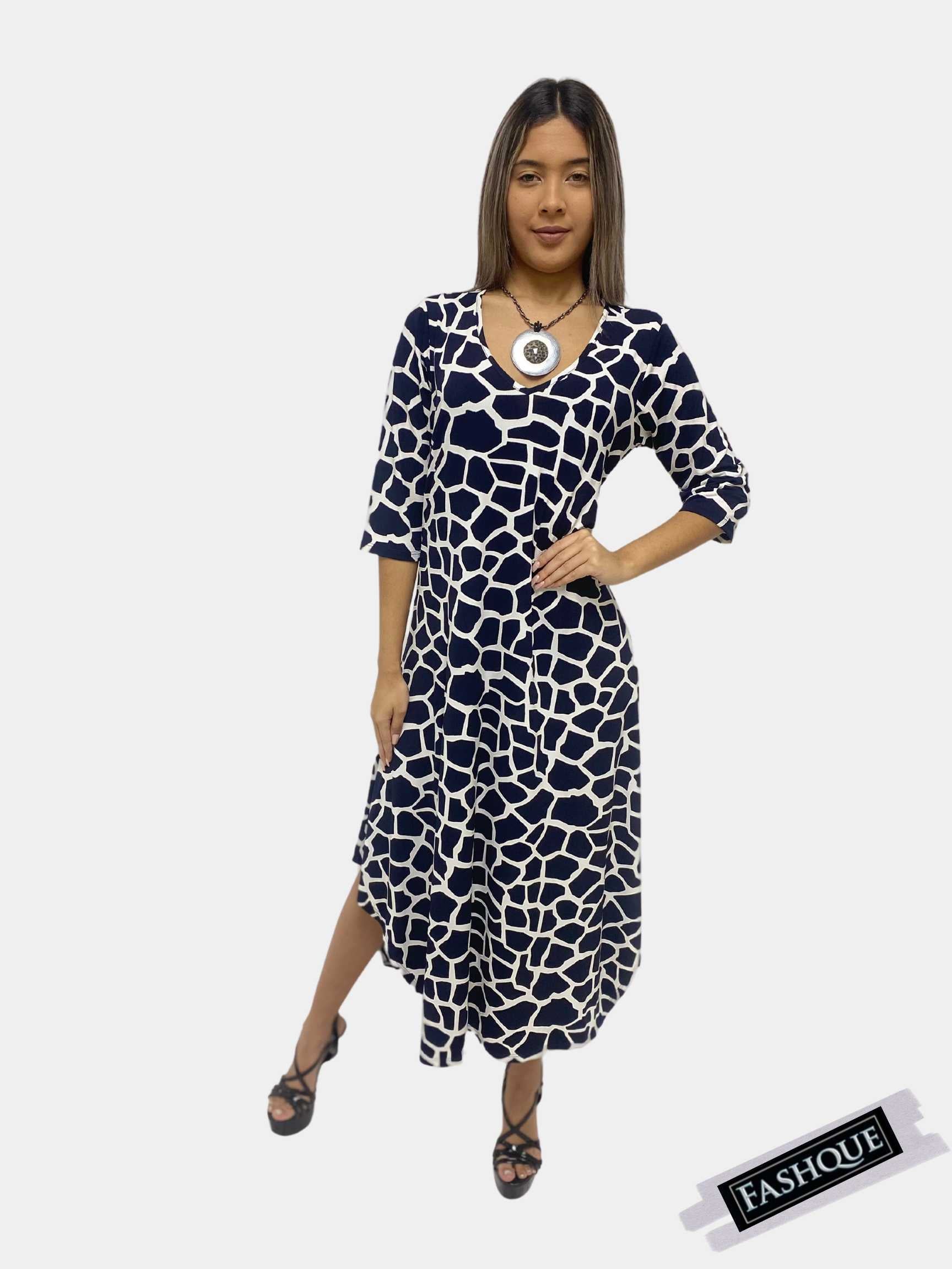 FASHQUE - A-line Maxi Dress 3/4th Sleeve - D075 SALE