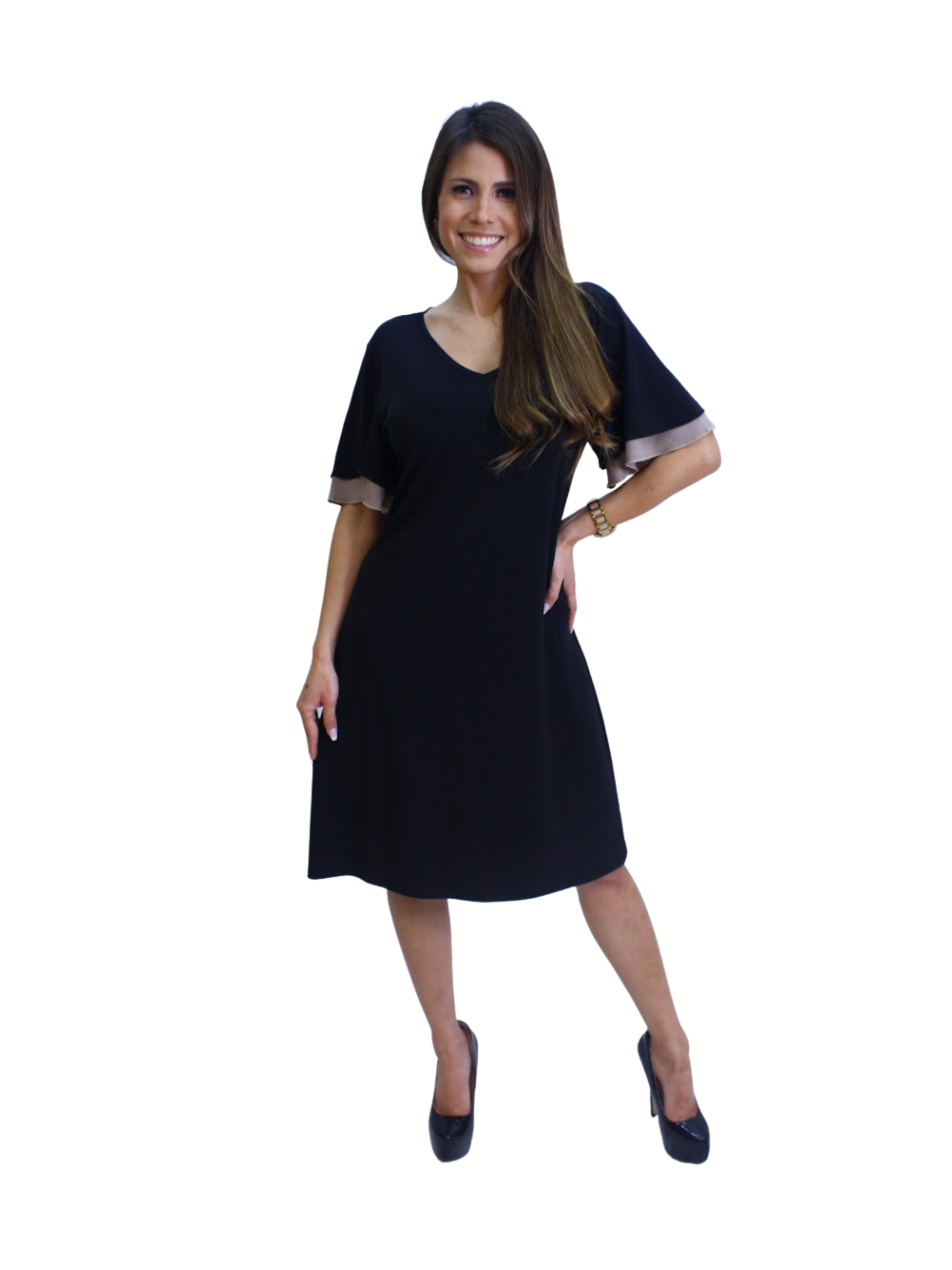 Double layered Bell Sleeves Knee length Midi Dress - D078 SALE