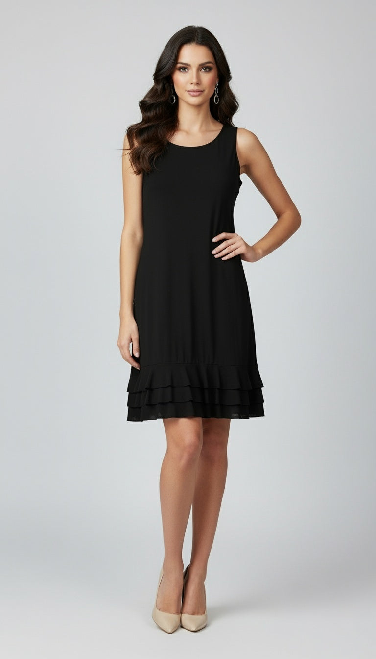 RUFFLE BOTTOM DRESS WITH SIDE SEAM POCKETS - D099