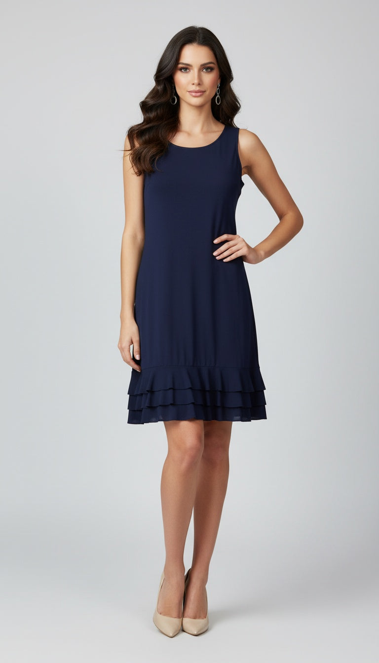 RUFFLE BOTTOM DRESS WITH SIDE SEAM POCKETS - D099