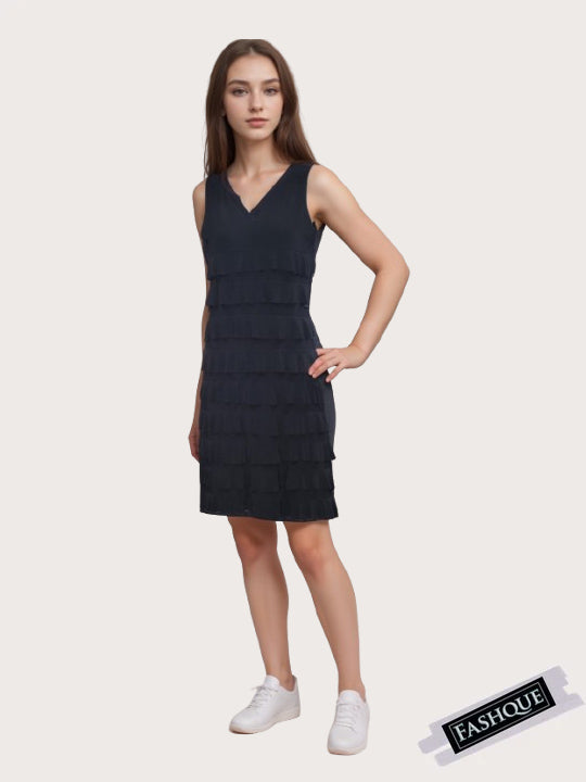 CHACHA Ruffle V Neck Sleeveless Knee length Dress - D107