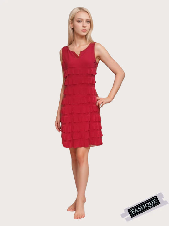 CHACHA Ruffle V Neck Sleeveless Knee length Dress - D107
