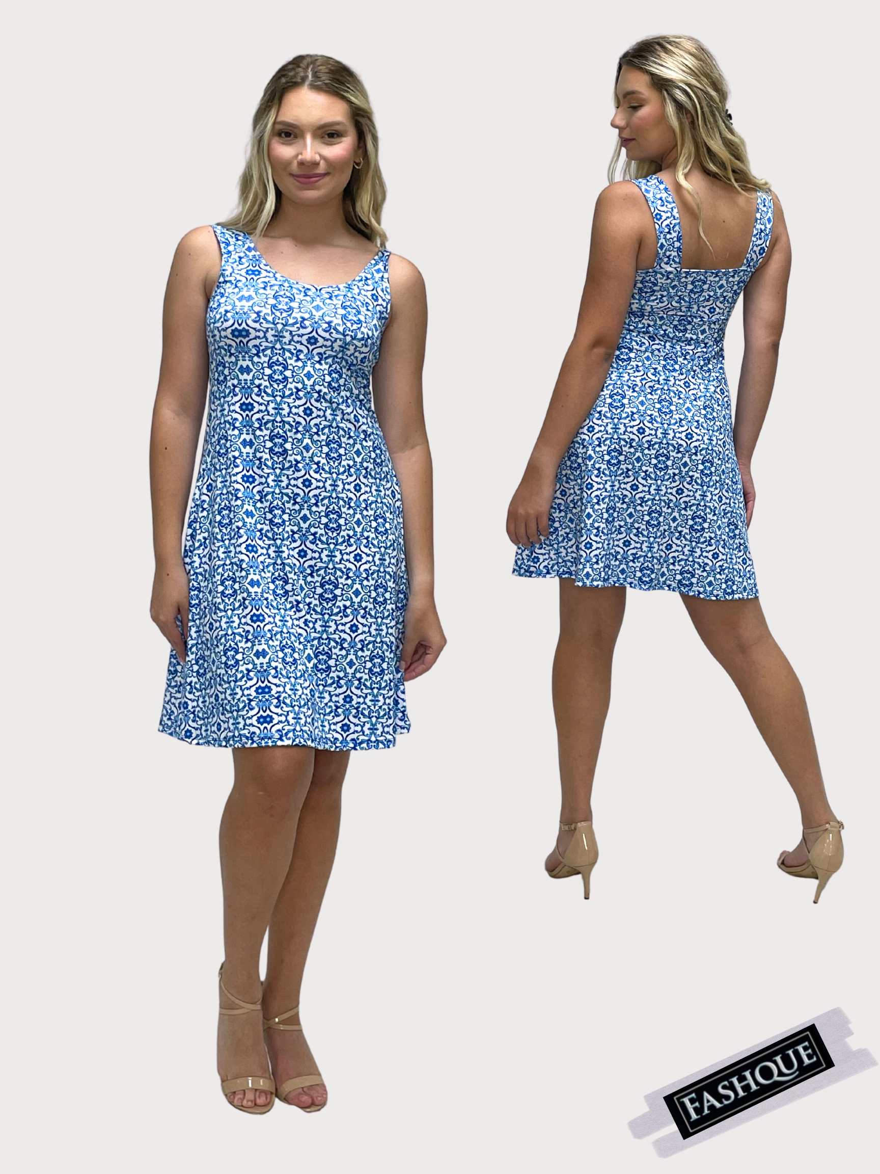 FASHQUE - SUNDRESS - Skater Style tank dress with square back -DIGITAL D2001