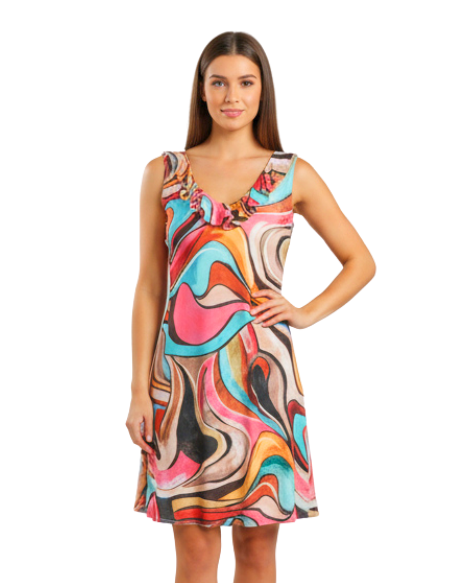 Ruffle Neck Skater Style tank dress with square back and Pocket - D2006