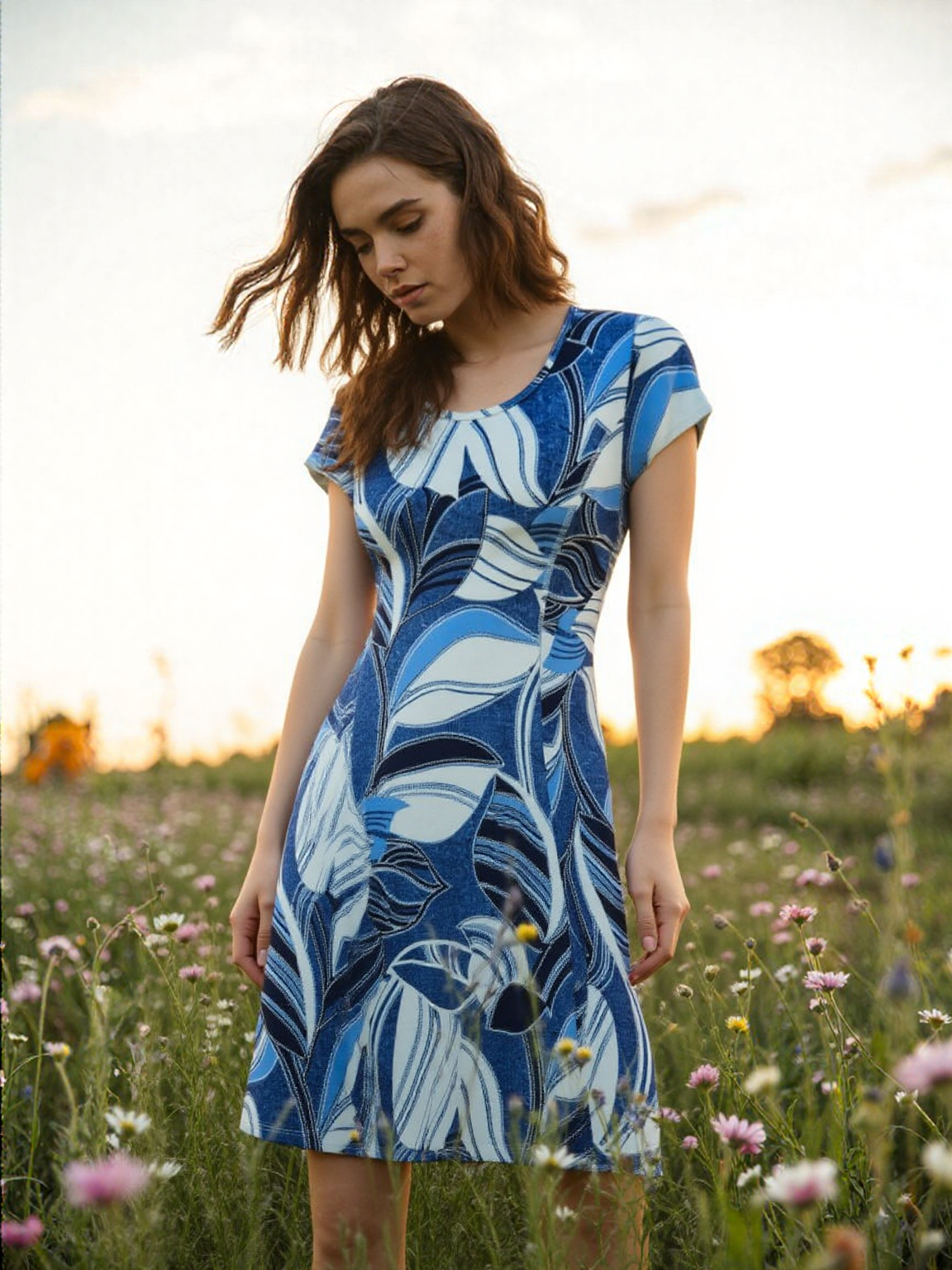 Highlighted Princess Seam Scoop Neck Dress - D2037