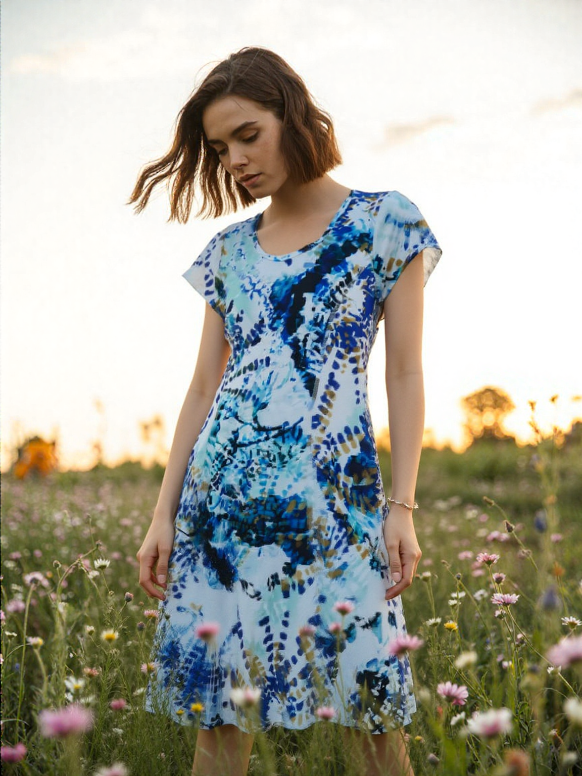 Highlighted Princess Seam Scoop Neck Dress - D2037