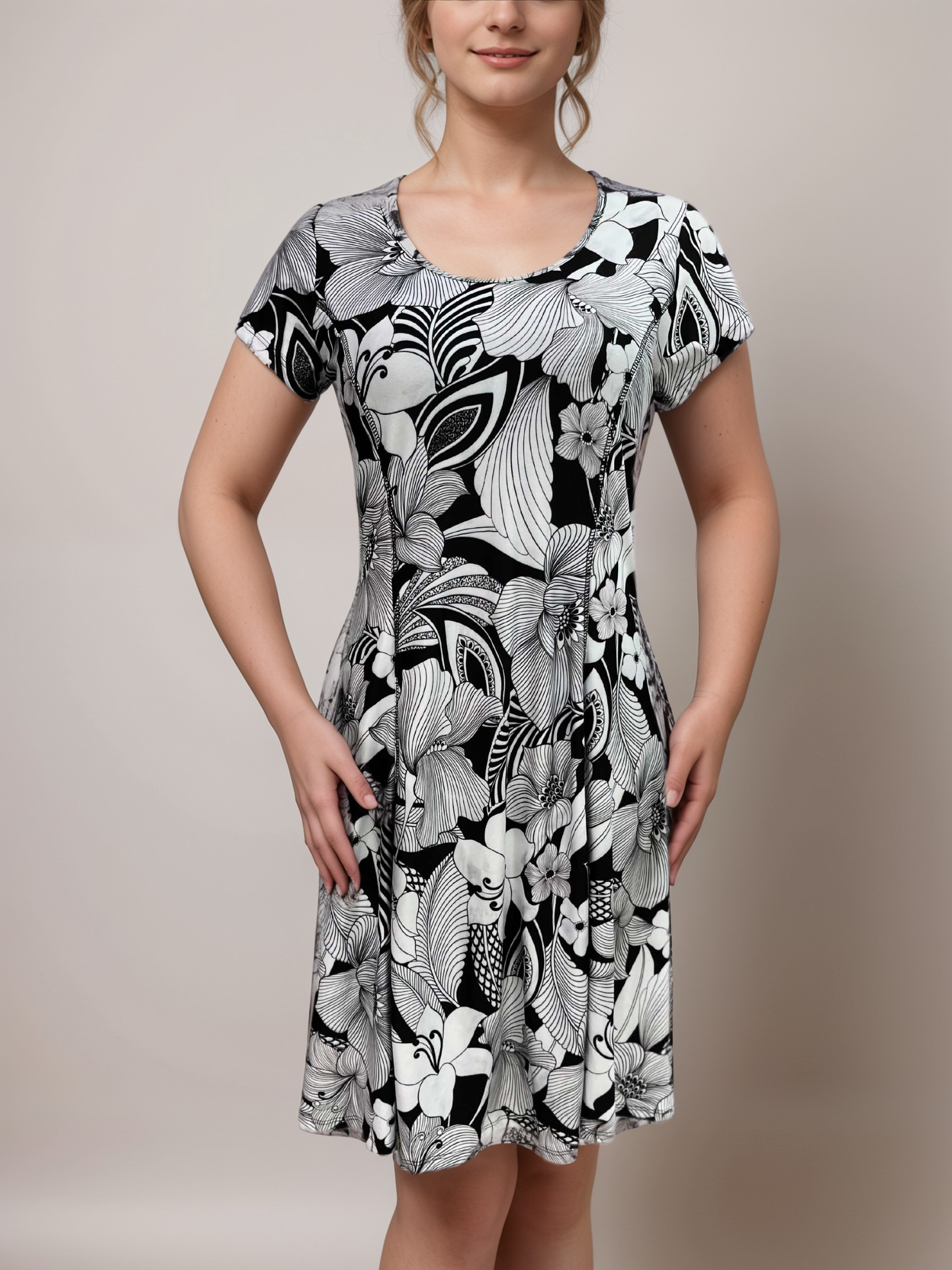 Highlighted Princess Seam Scoop Neck Dress - D2037