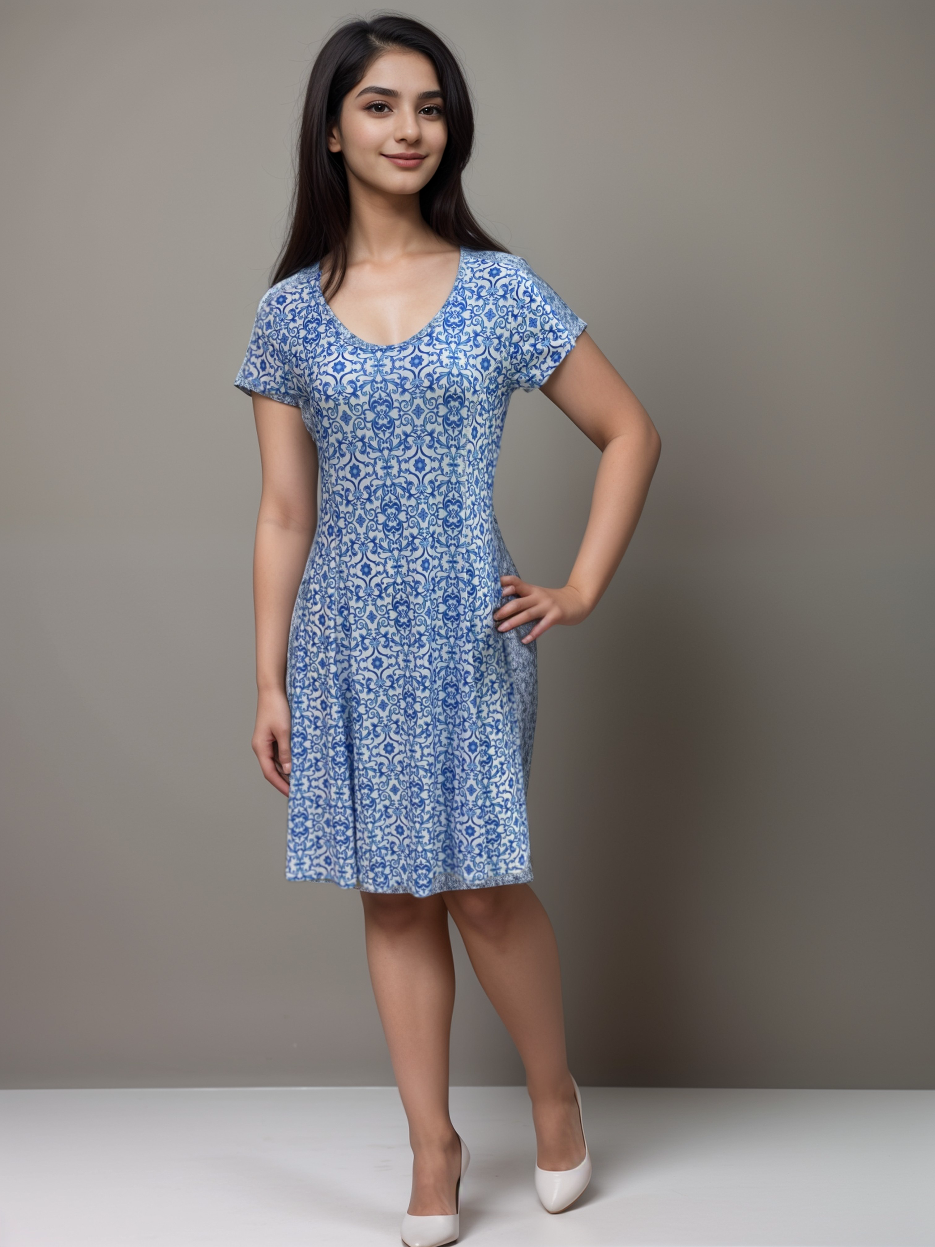 Highlighted Princess Seam Scoop Neck Dress - D2037