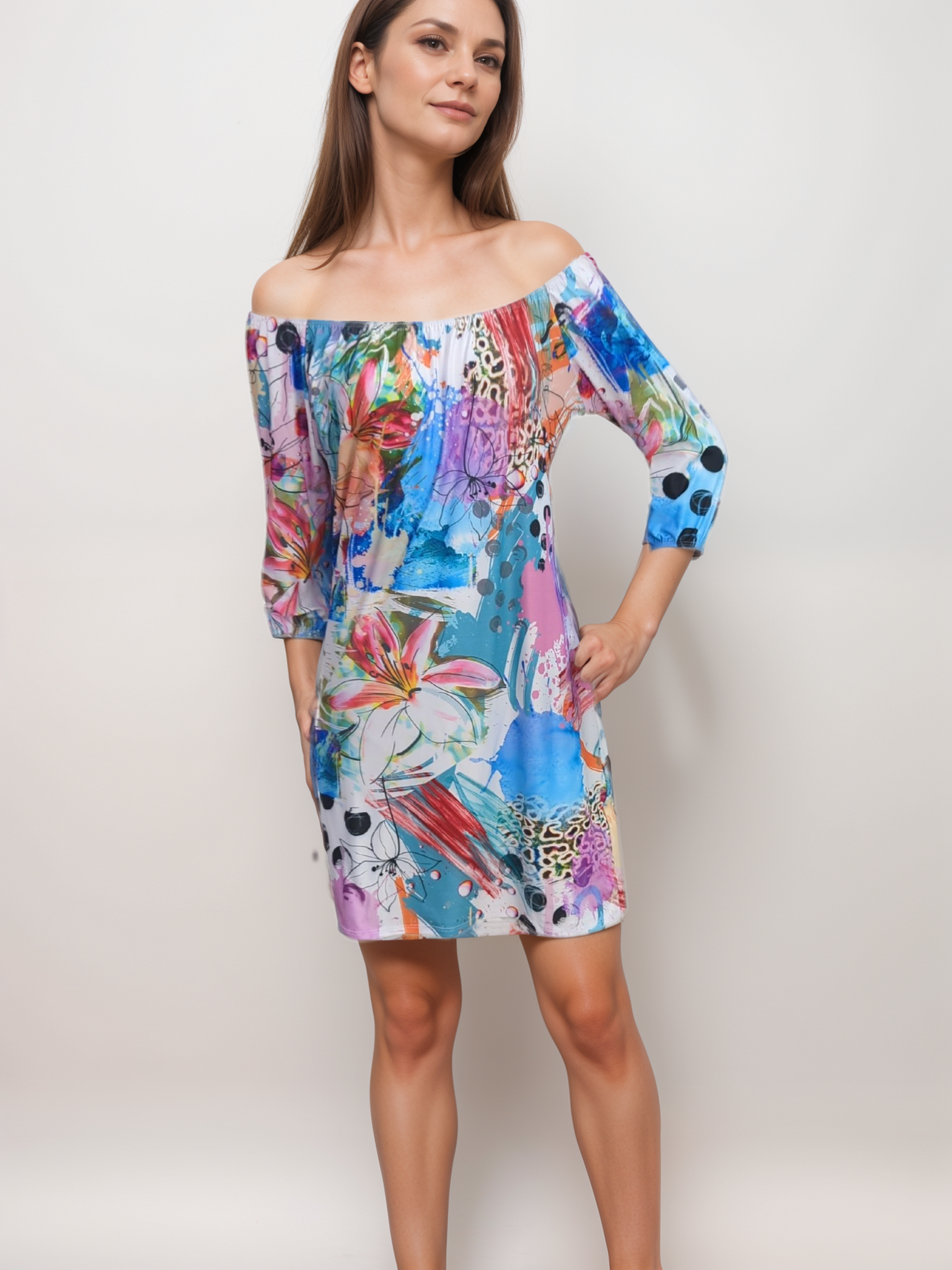 Off Shoulder Flowing Dress with beautiful Bell Sleeves - D2068