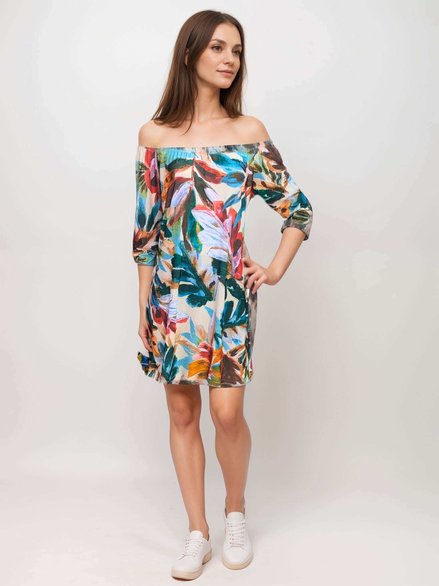 Off Shoulder Flowing Dress with beautiful Bell Sleeves - D2068