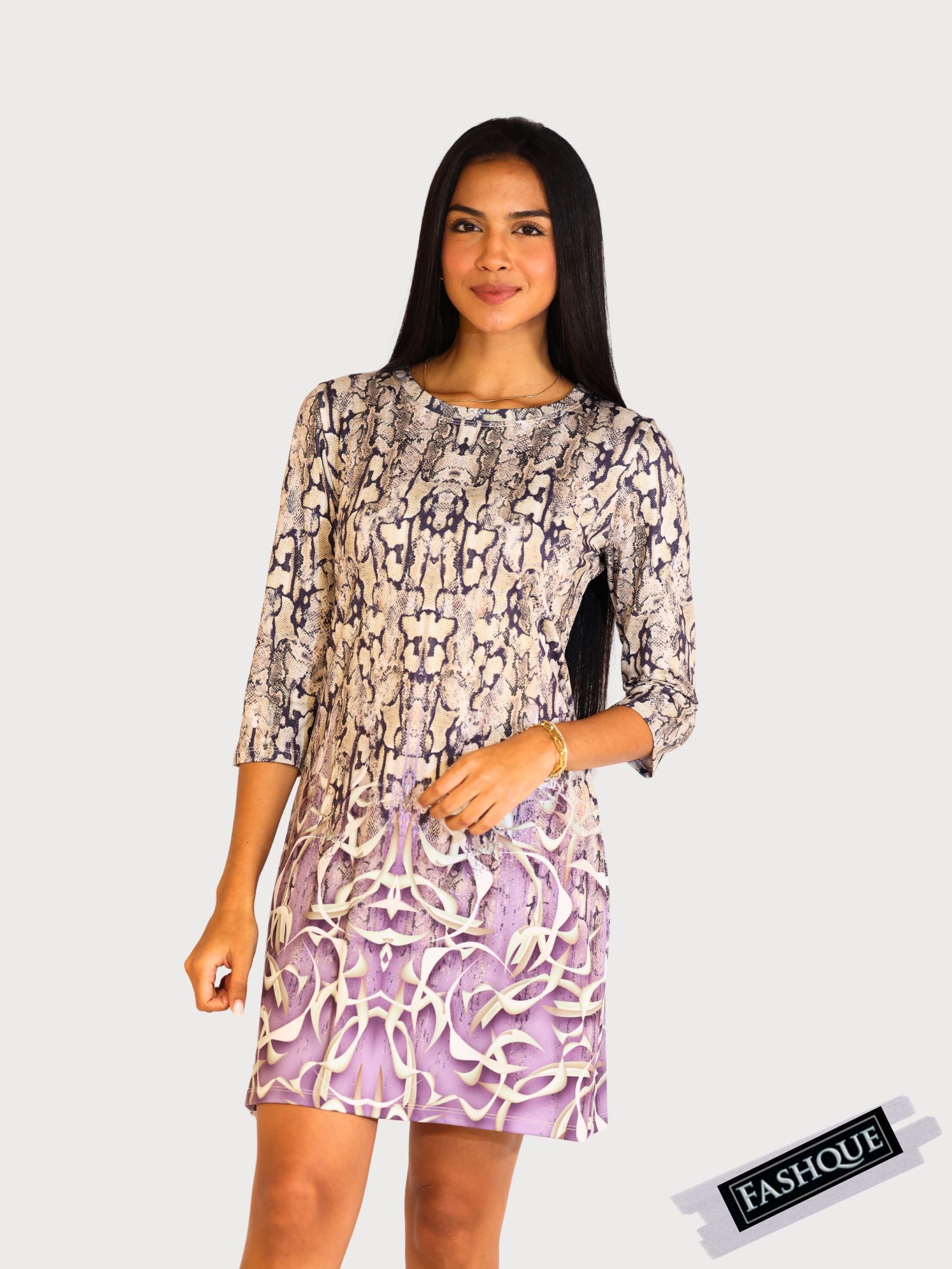 FASHQUE - Beyond Travel 3/4 Sleeves Knee length Midi Dress - D2077