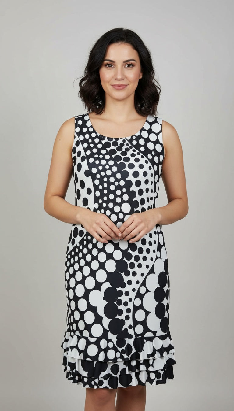 RUFFLE BOTTOM DRESS WITH SIDE SEAM POCKETS - D2099