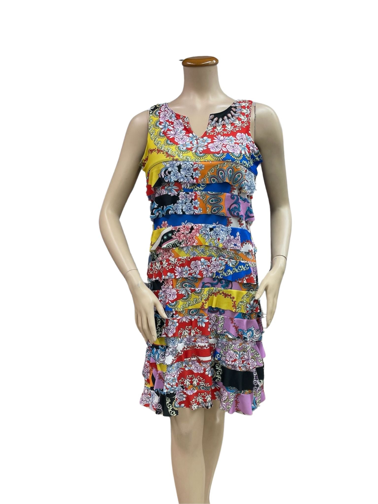 FASHQUE - CHACHA Ruffle V Neck Sleeveless Knee length DIGITAL PRINT Dress - D2107