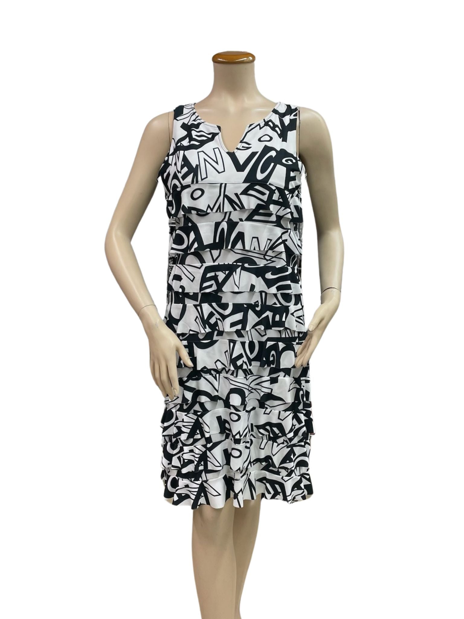 FASHQUE - CHACHA Ruffle V Neck Sleeveless Knee length DIGITAL PRINT Dress - D2107