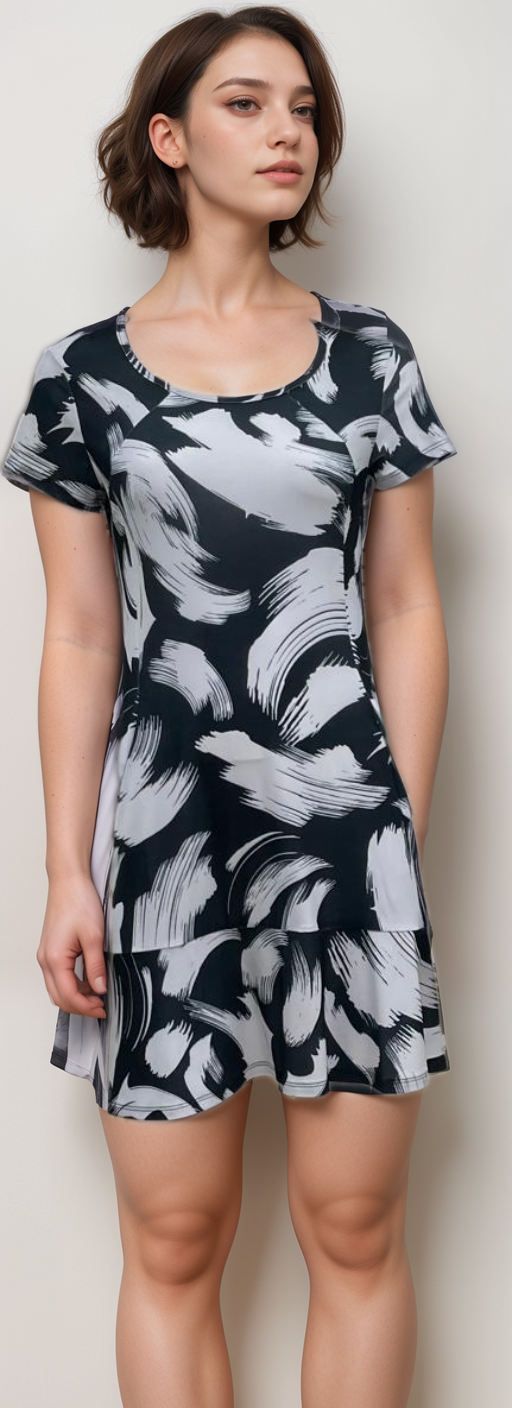 KANGAROO POCKET PRINCESS SEAM CAP SLEEVE DRESS D2108