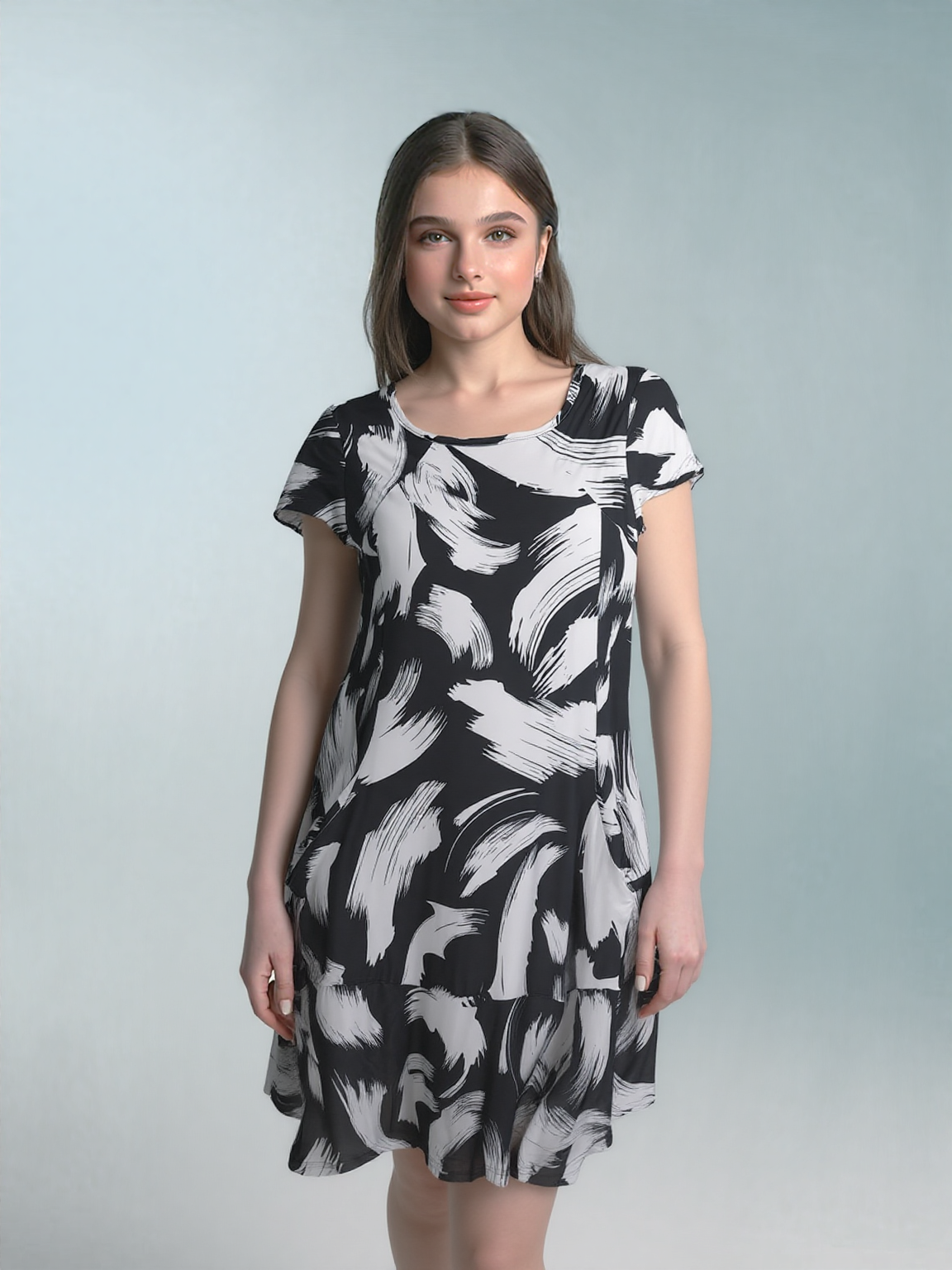 KANGAROO POCKET PRINCESS SEAM CAP SLEEVE DRESS - D2108