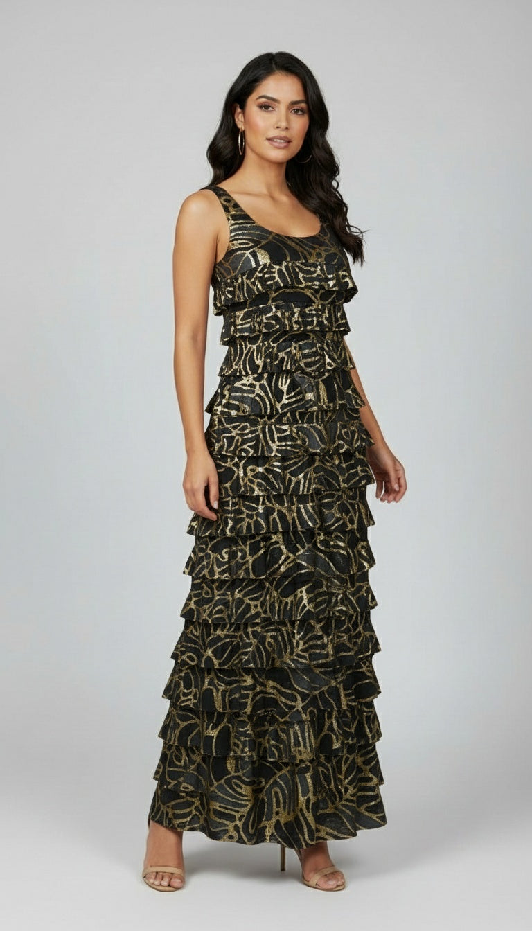 Ruffle Maxi Dress Sleeveless NEW PRINTED - D2211