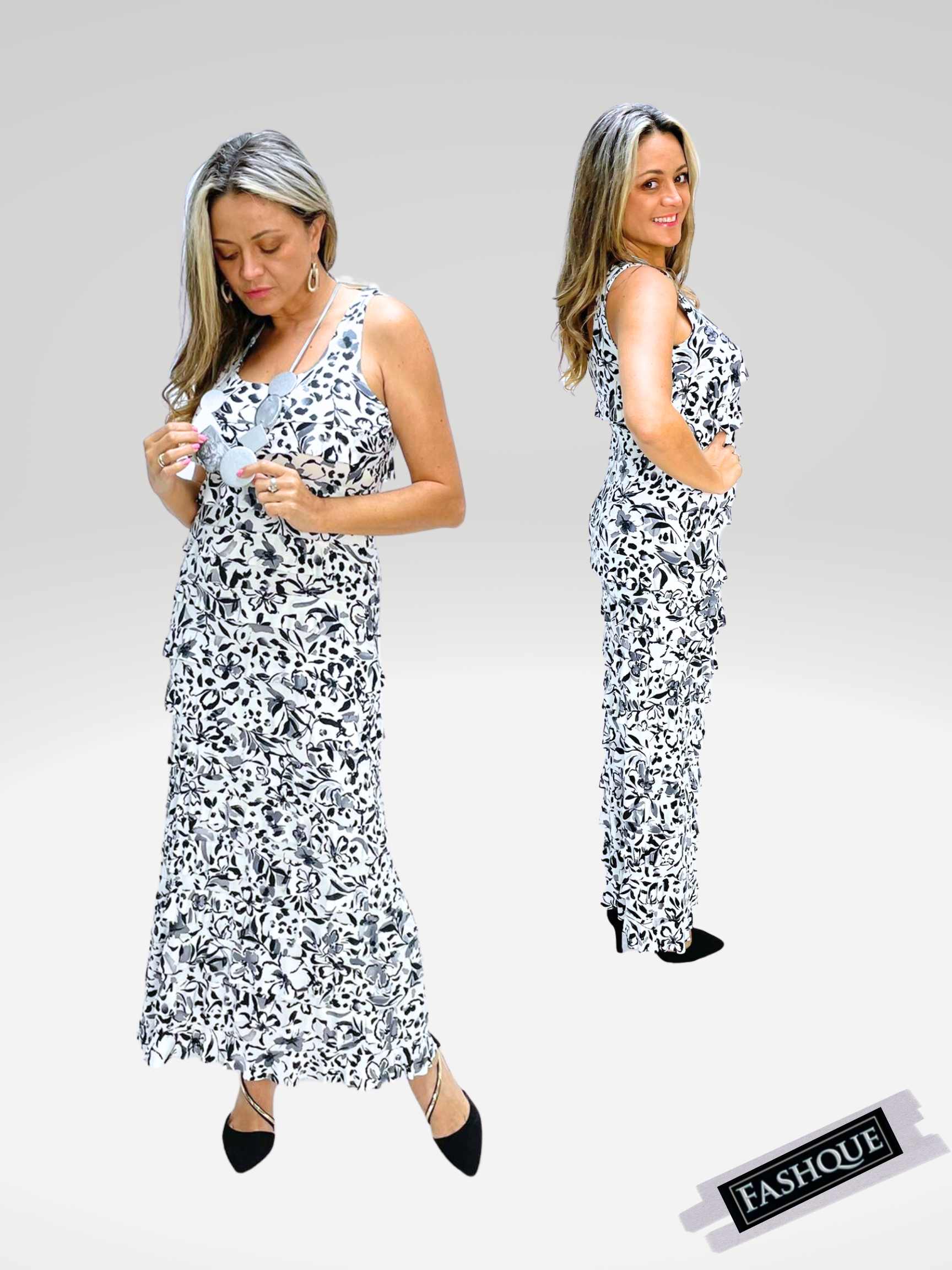 FASHQUE - Ruffle Maxi Dress Sleeveless PRINTED - D211