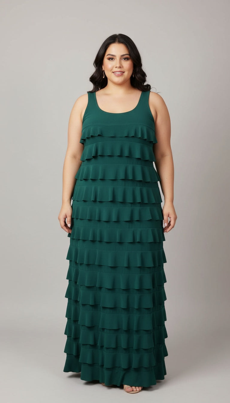 Ruffle Maxi Dress Sleeveless SOLID COLORS - D211