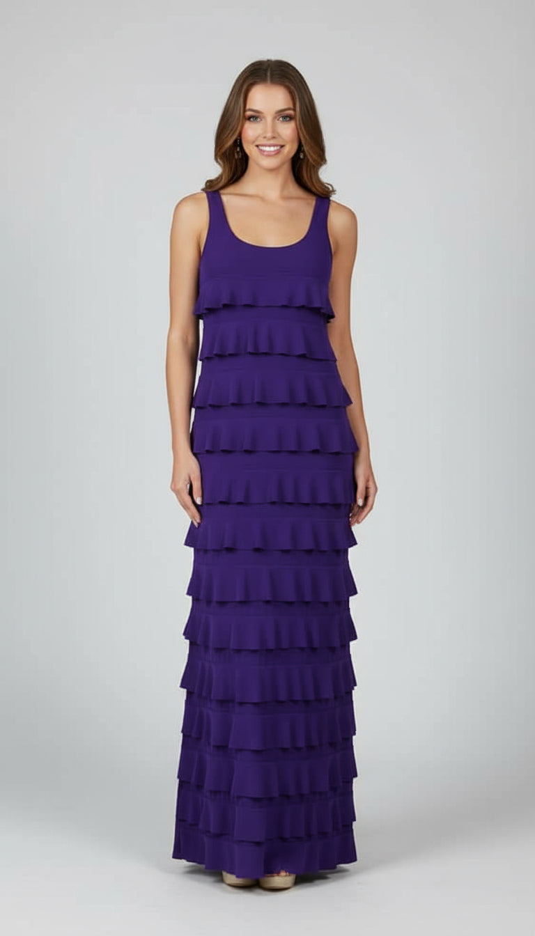 Ruffle Maxi Dress Sleeveless SOLID COLORS - D211