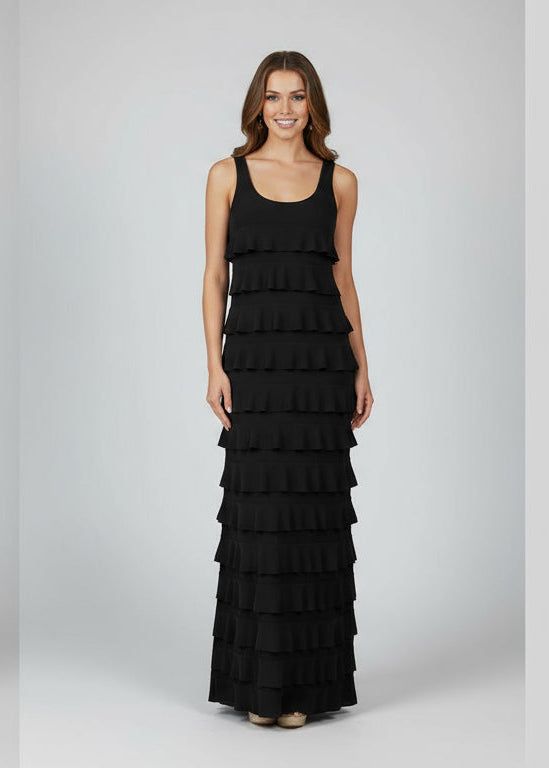 Ruffle Maxi Dress Sleeveless SOLID COLORS - D211
