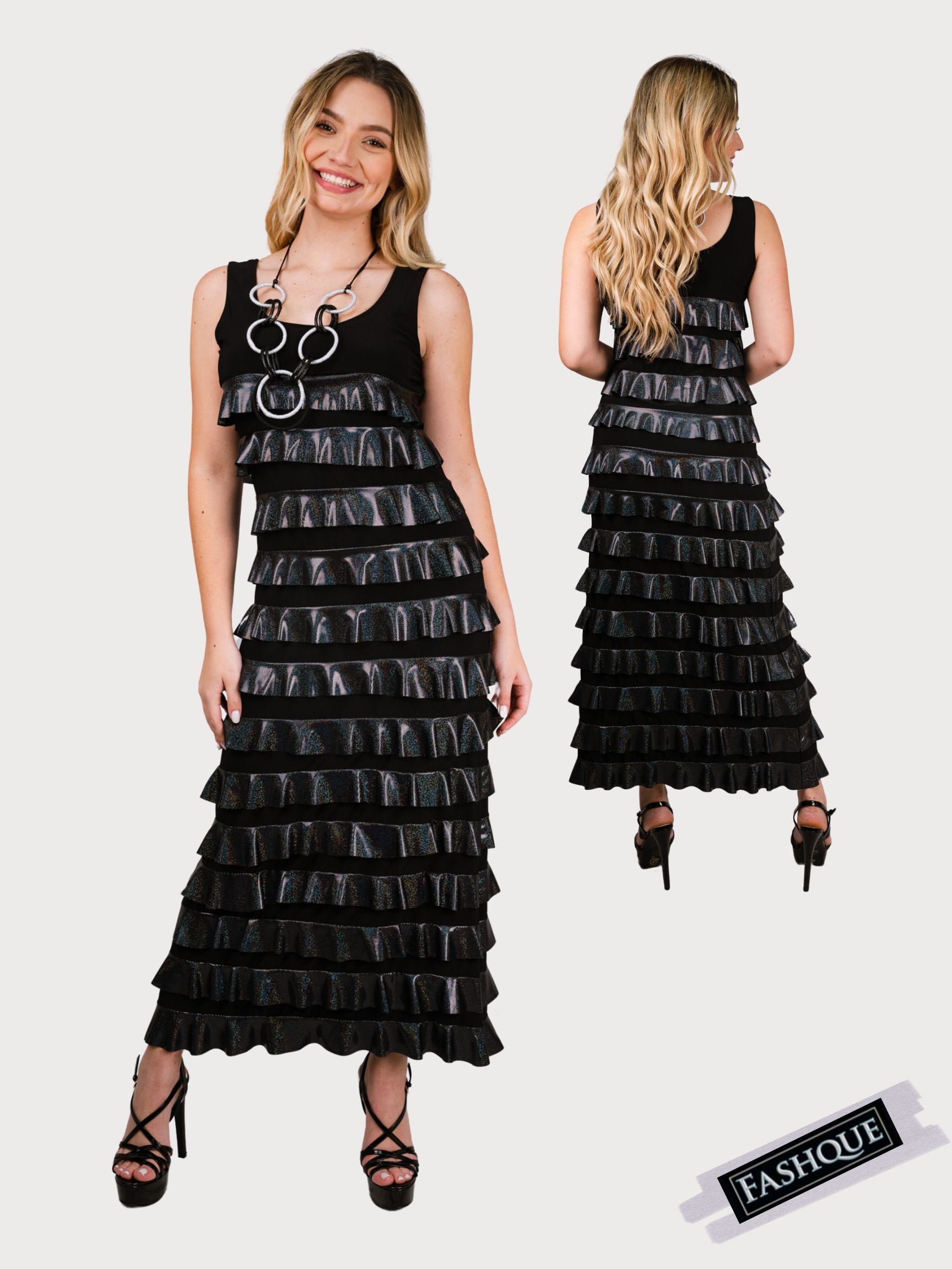 FASHQUE - Ruffle Maxi Dress Sleeveless COMBO STYLE - D211C