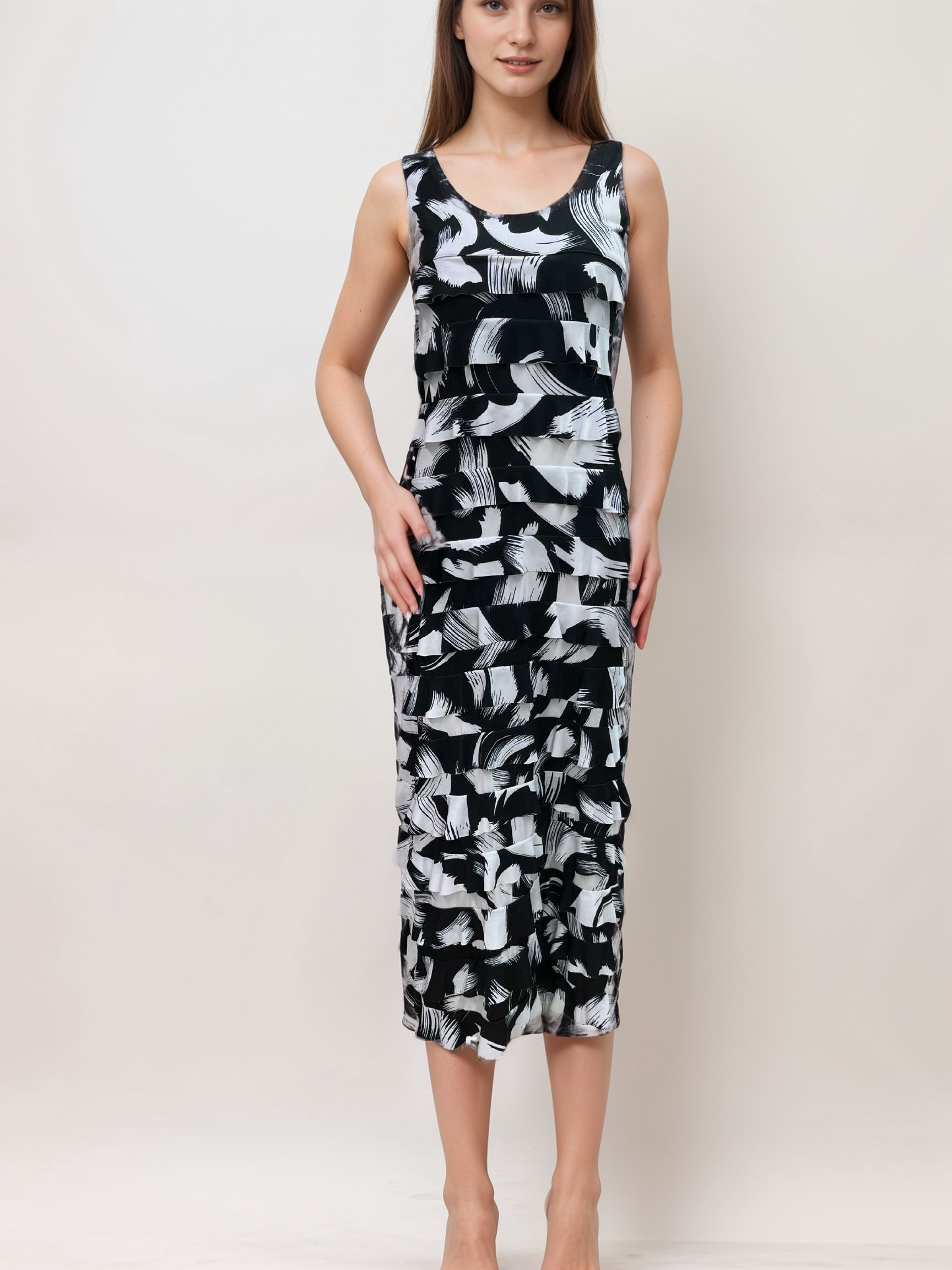 Ruffle Maxi Dress Sleeveless NEW PRINTED - D2211