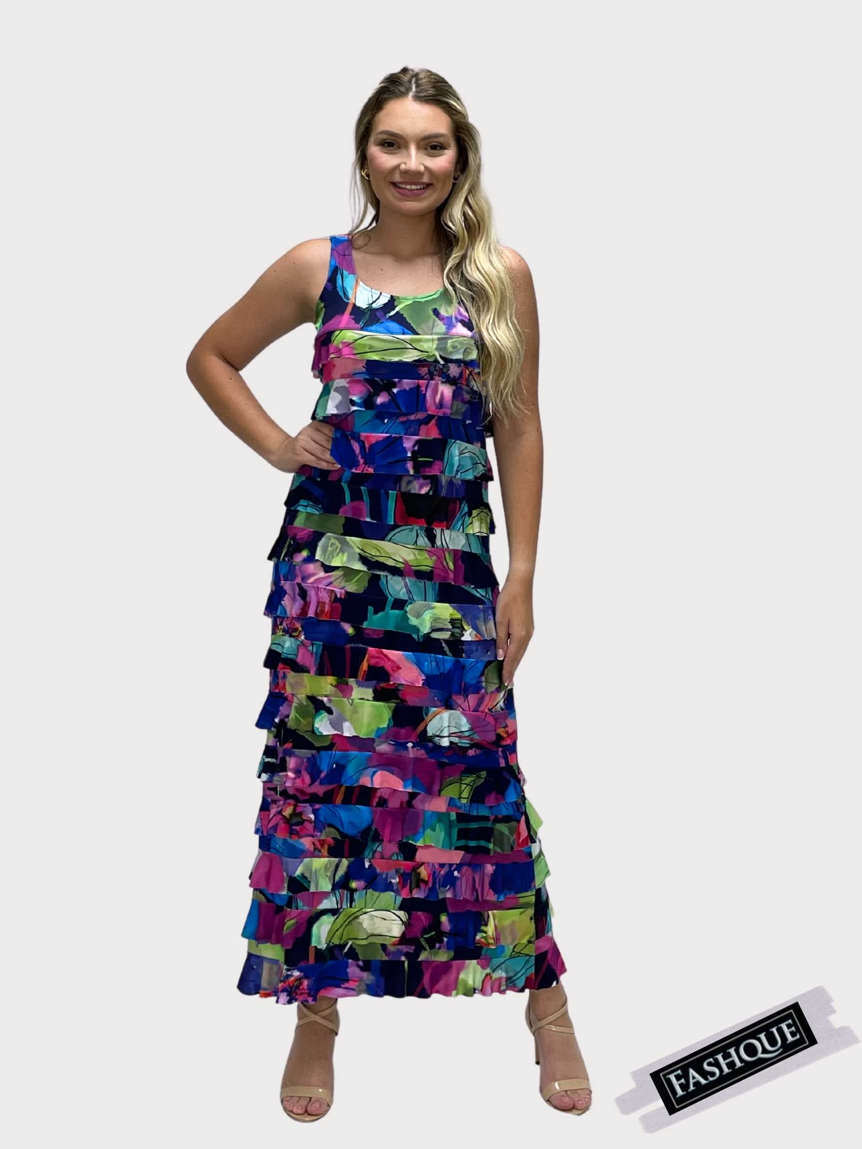 FASHQUE - Ruffle Maxi Dress Sleeveless NEW PRINTED - D2211-8024