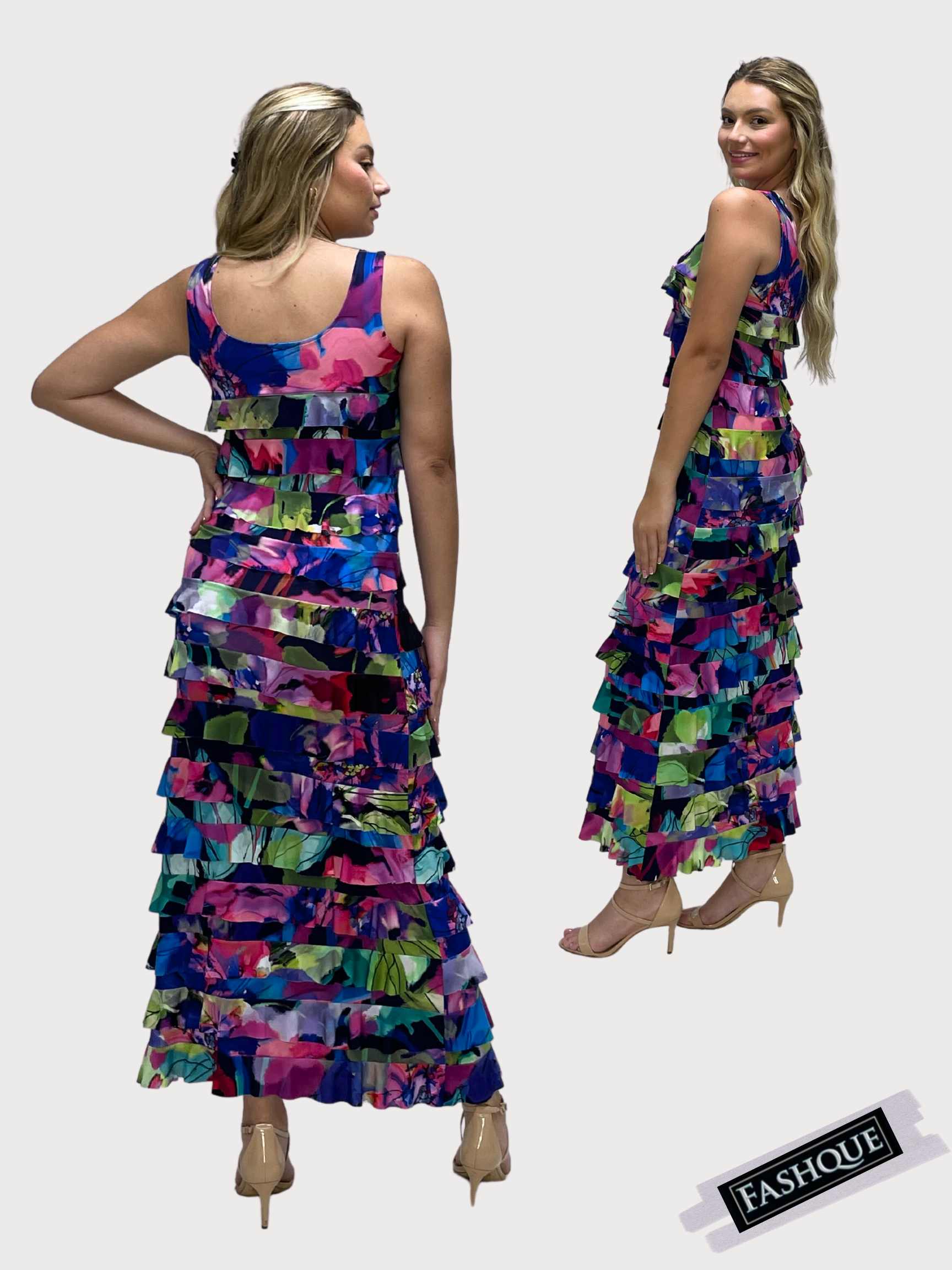 FASHQUE - Ruffle Maxi Dress Sleeveless NEW PRINTED - D2211-8024