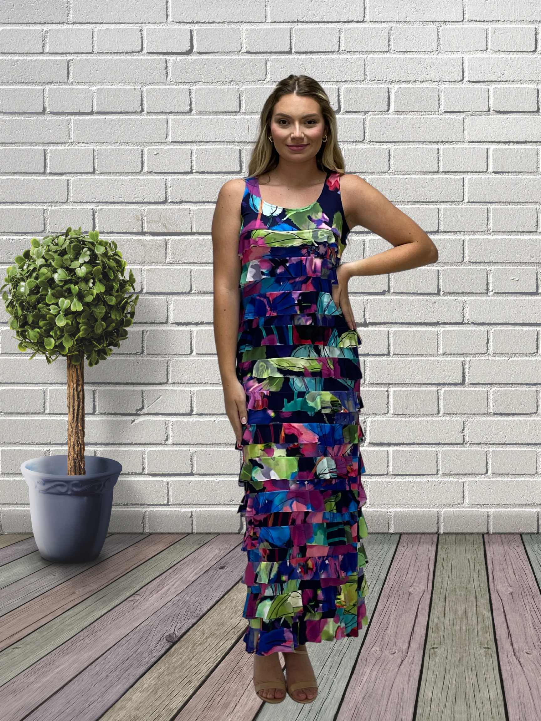 FASHQUE - Ruffle Maxi Dress Sleeveless NEW PRINTED - D2211-8024