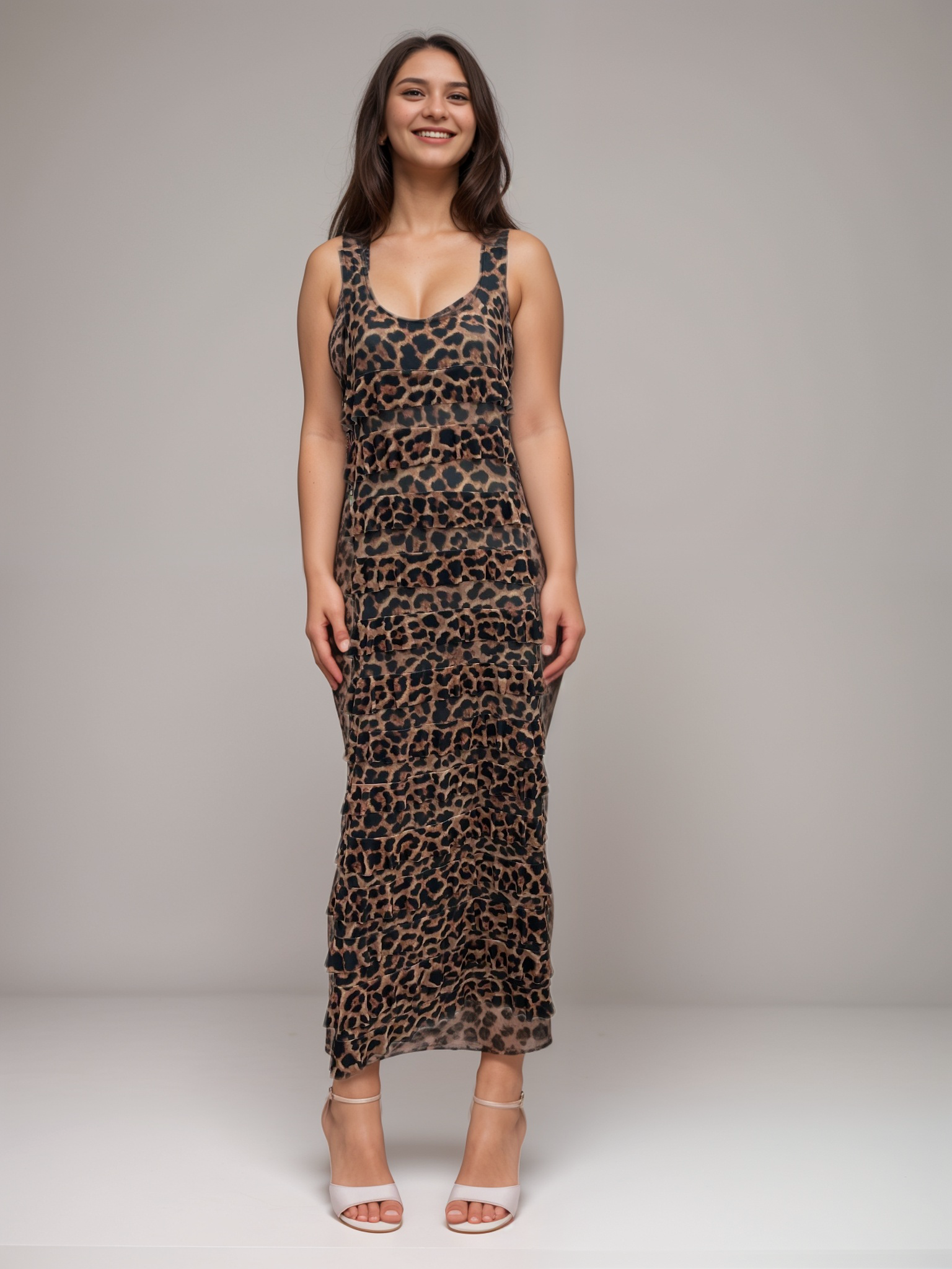 Ruffle Maxi Dress Sleeveless NEW PRINTED - D2211