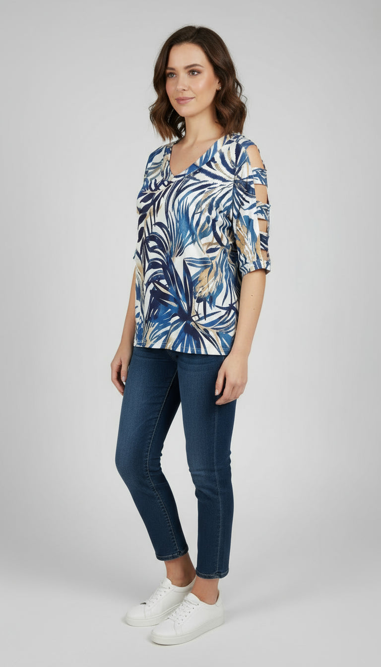 Sleeve V-Neck Top - T2706