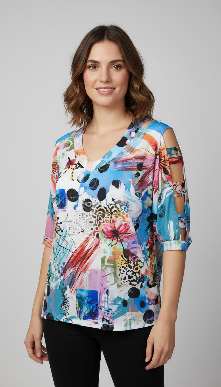 Sleeve V-Neck Top - T2706