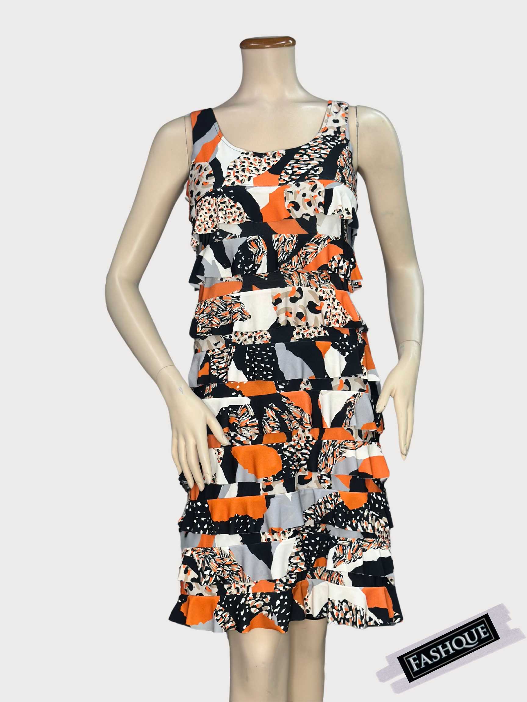 FASHQUE - CHACHA Ruffle Knee length DIGITAL PRINT Dress - D2760