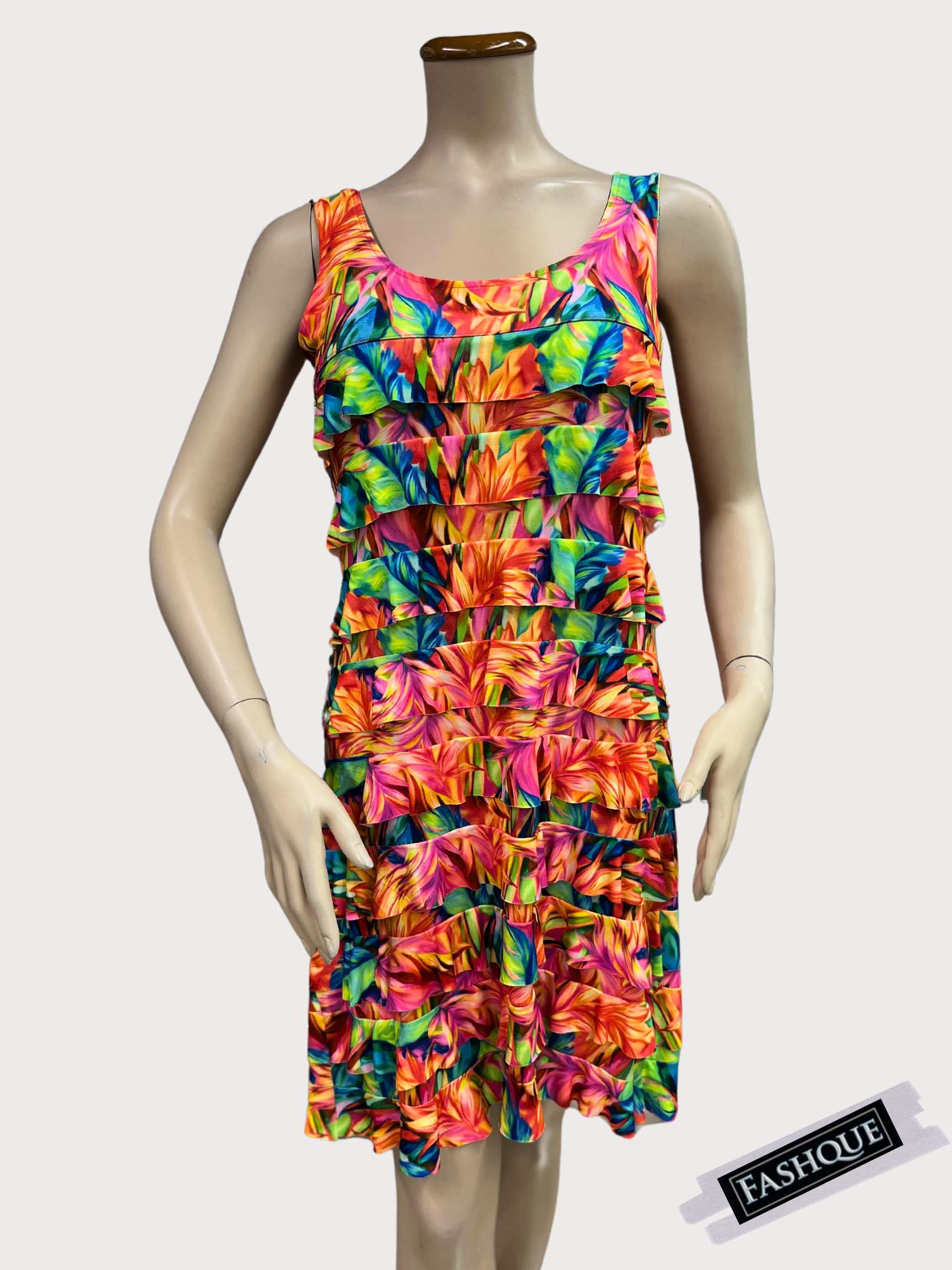 FASHQUE - CHACHA Ruffle Knee length DIGITAL PRINT Dress - D2760