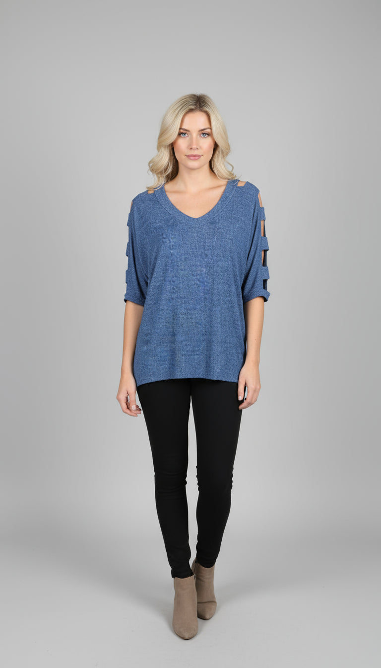 Sleeve V-Neck Top - T706