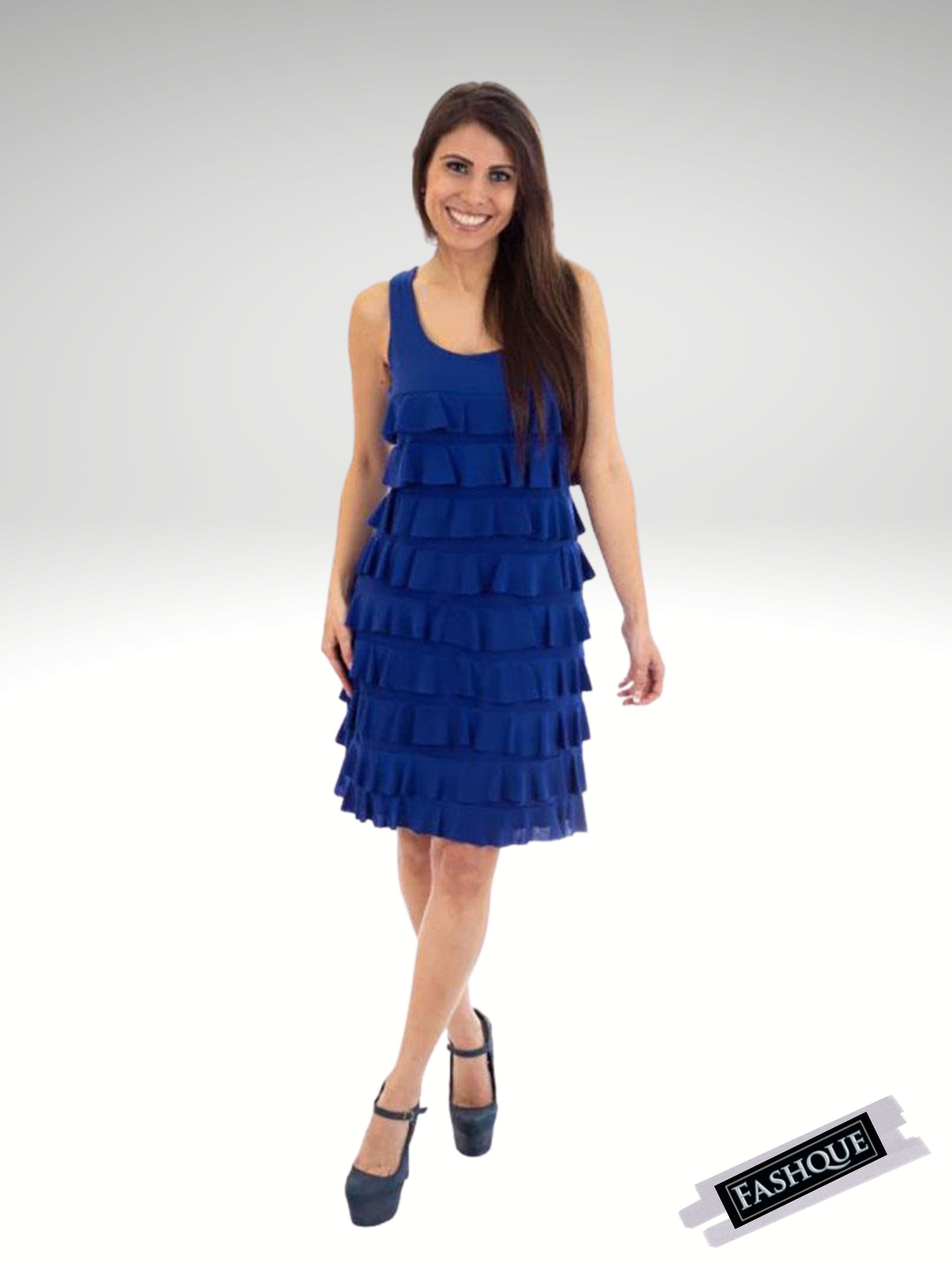CHACHA Ruffle Sleeveless Knee Length Dress- SOLID COLOR - D760
