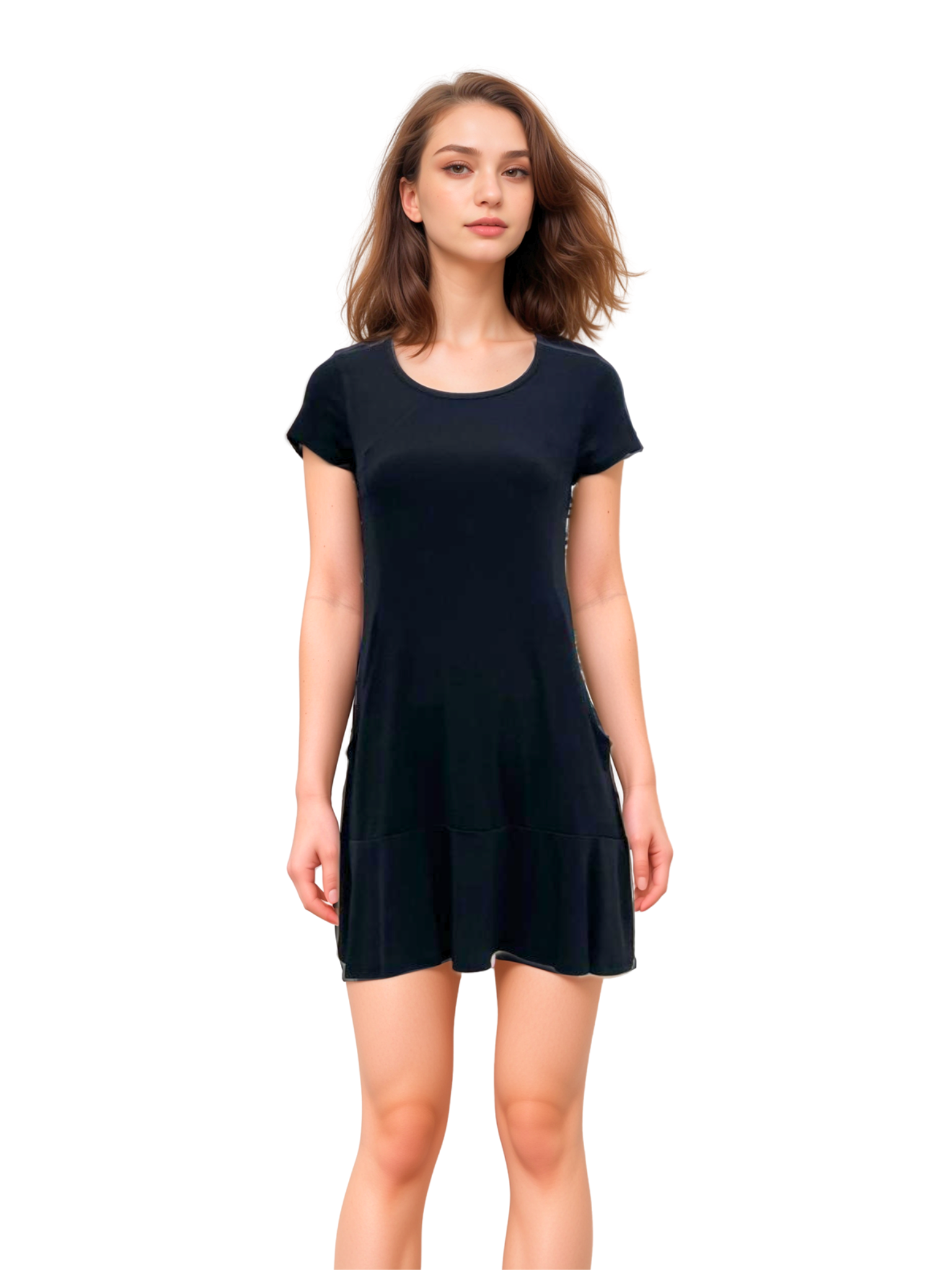 KANGAROO POCKET PRINCESS SEAM CAP SLEEVE DRESS - D108