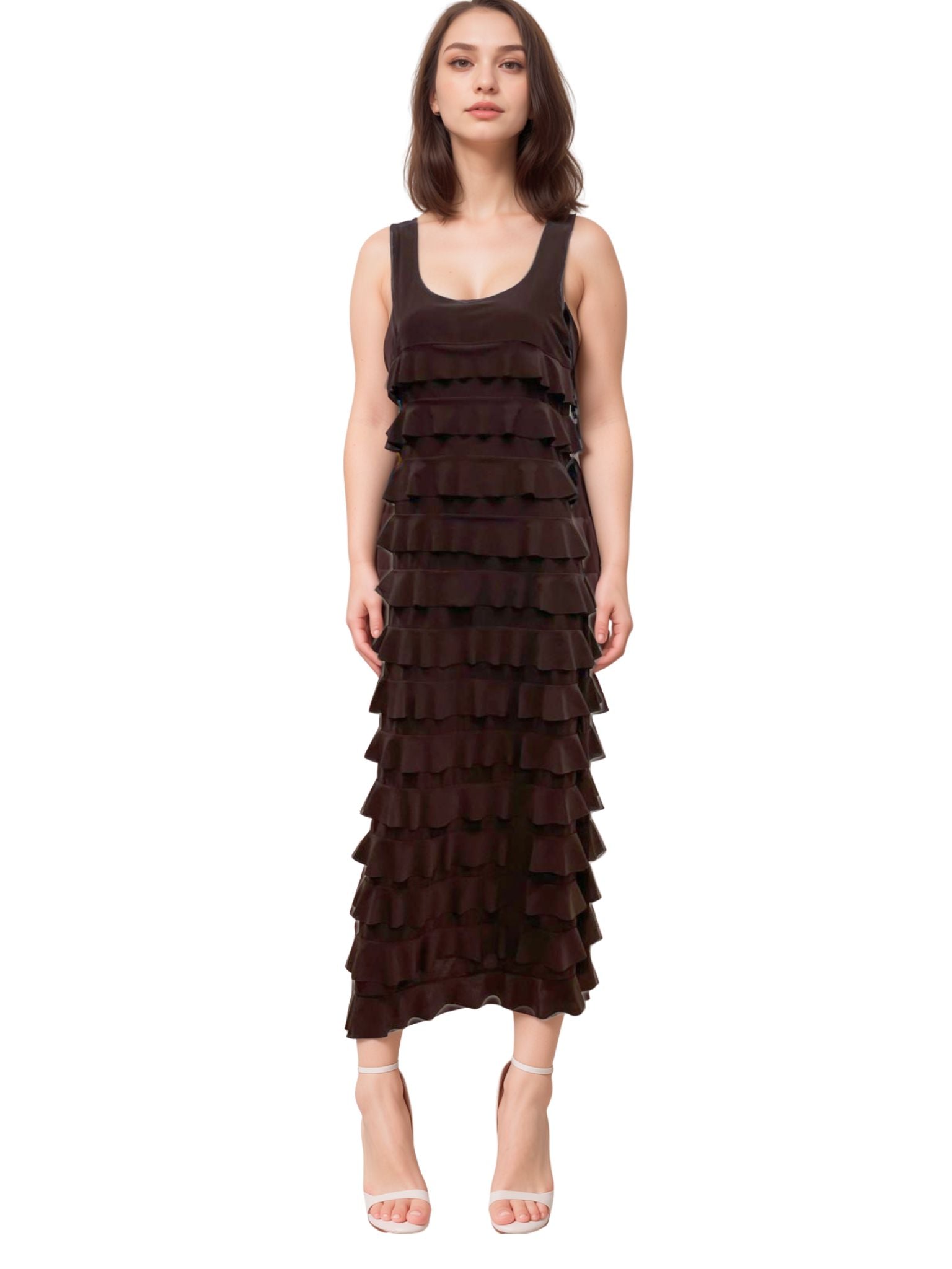 Ruffle Maxi Dress Sleeveless SOLID COLORS - D211