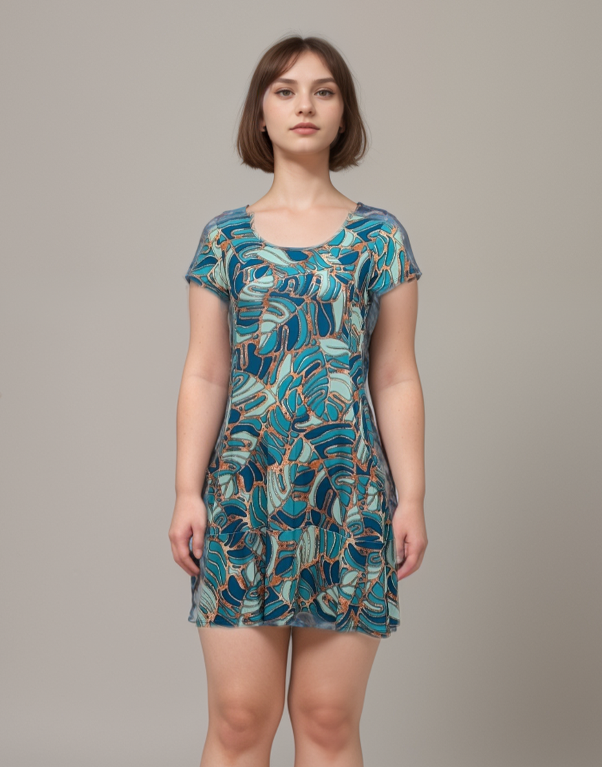 KANGAROO POCKET PRINCESS SEAM CAP SLEEVE DRESS D2108