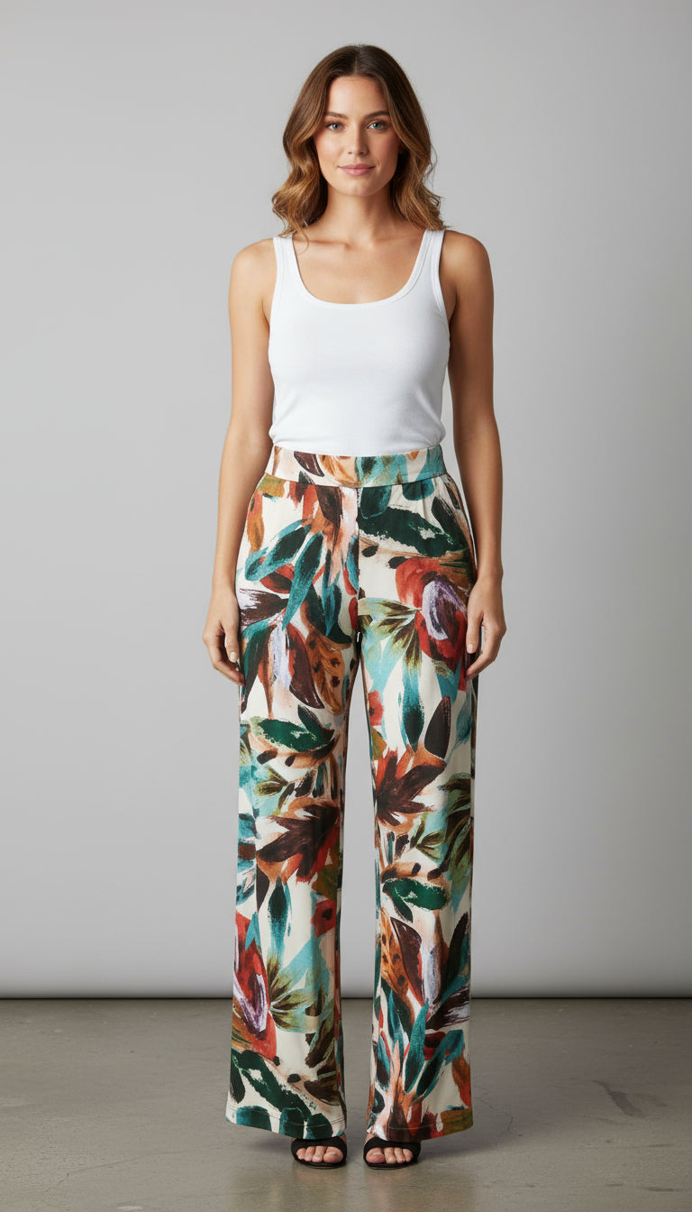 Mid Rise Straight Leg Pull-on Printed Palazzo - P2016