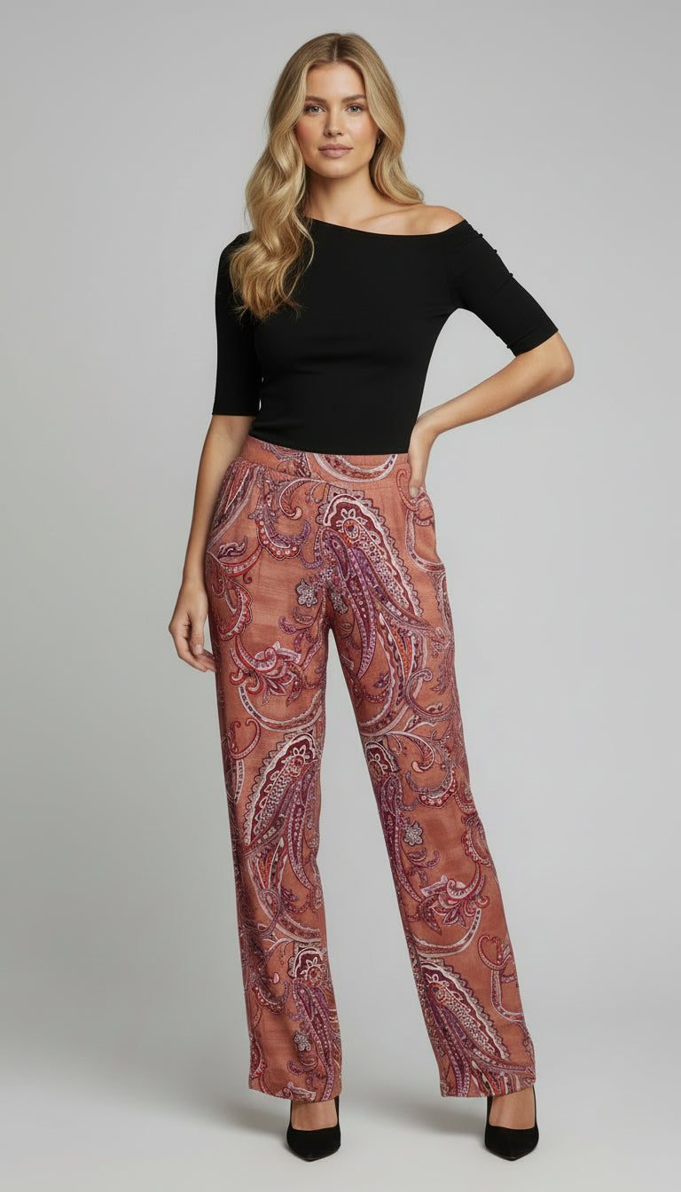 Mid Rise Straight Leg Pull-on Printed Palazzo - P2016