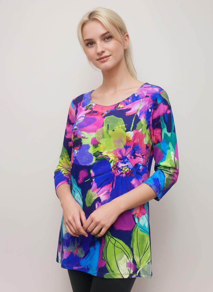 Elegant Boyfriend Neckline Criss Cross Back 3/4 Sleeves Tunic Top - T2063